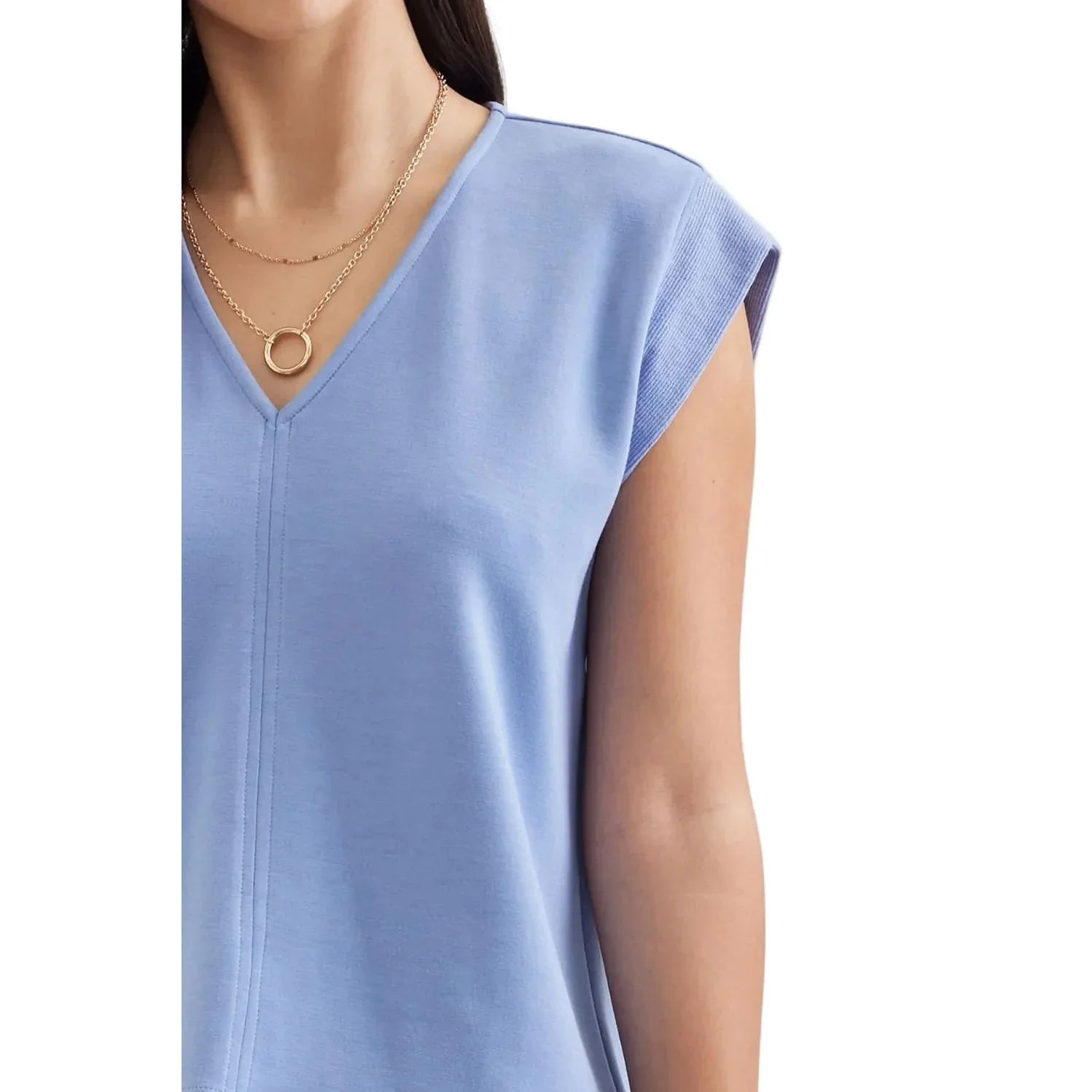Women's Entro V-neck Solid Cap Sleeve Top T31008