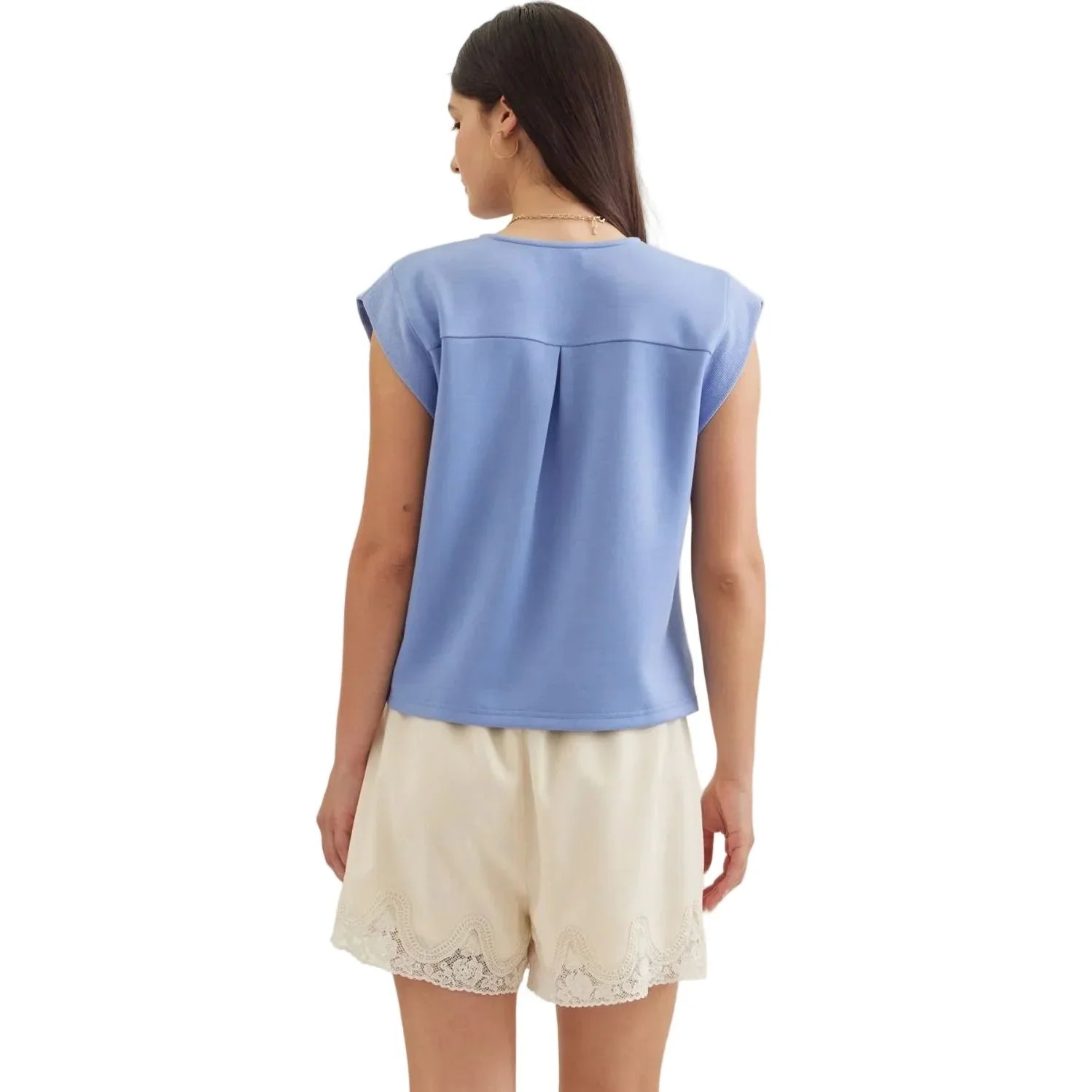 Women's Entro V-neck Solid Cap Sleeve Top T31008