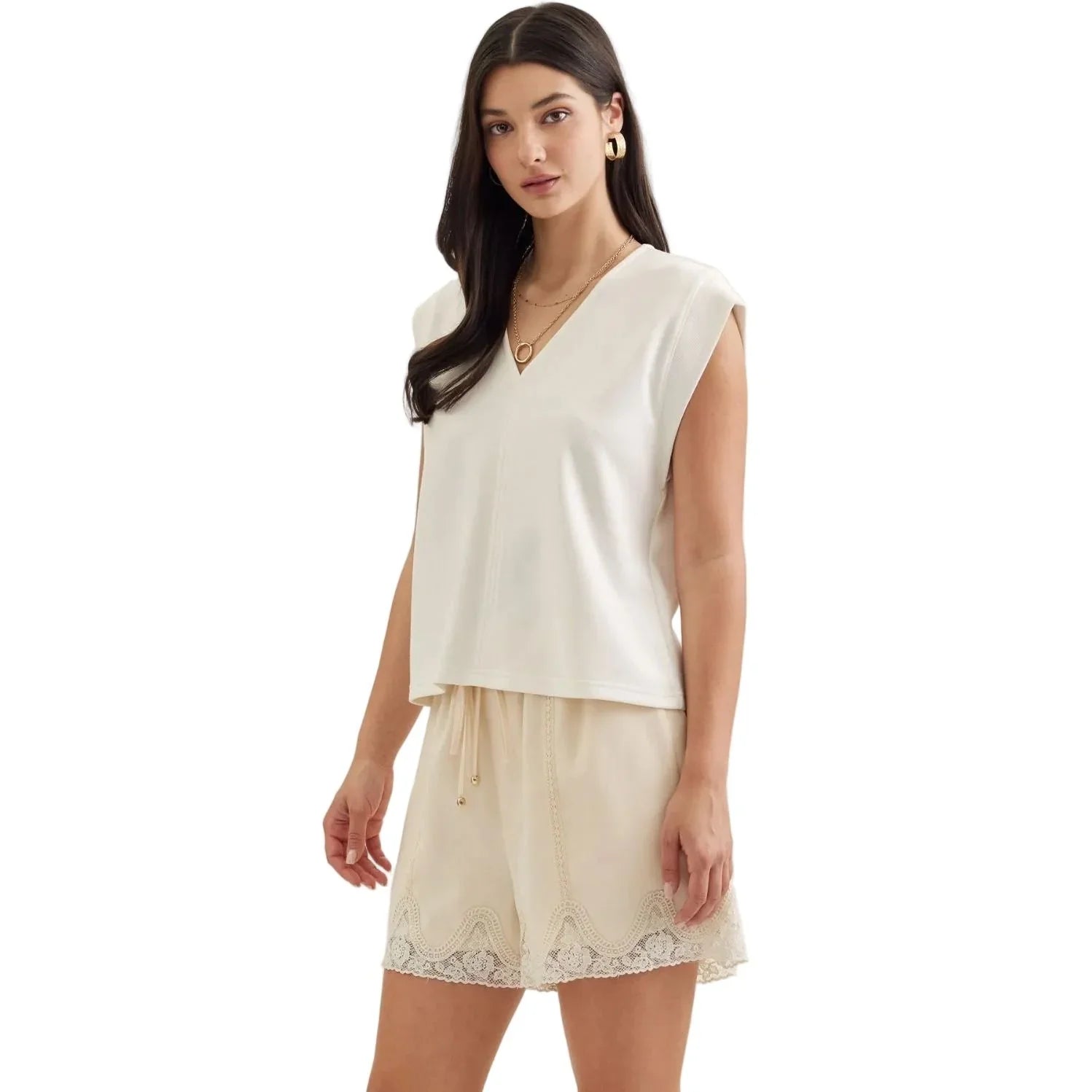 Women's Entro V-neck Solid Cap Sleeve Top T31008