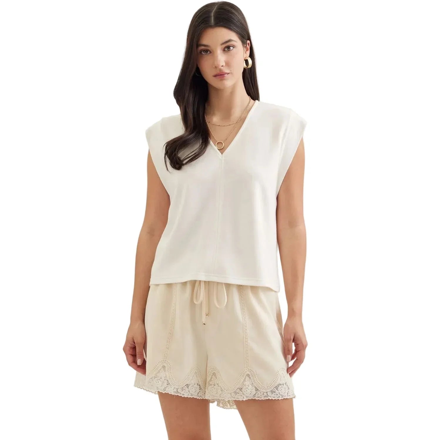 Women's Entro V-neck Solid Cap Sleeve Top T31008