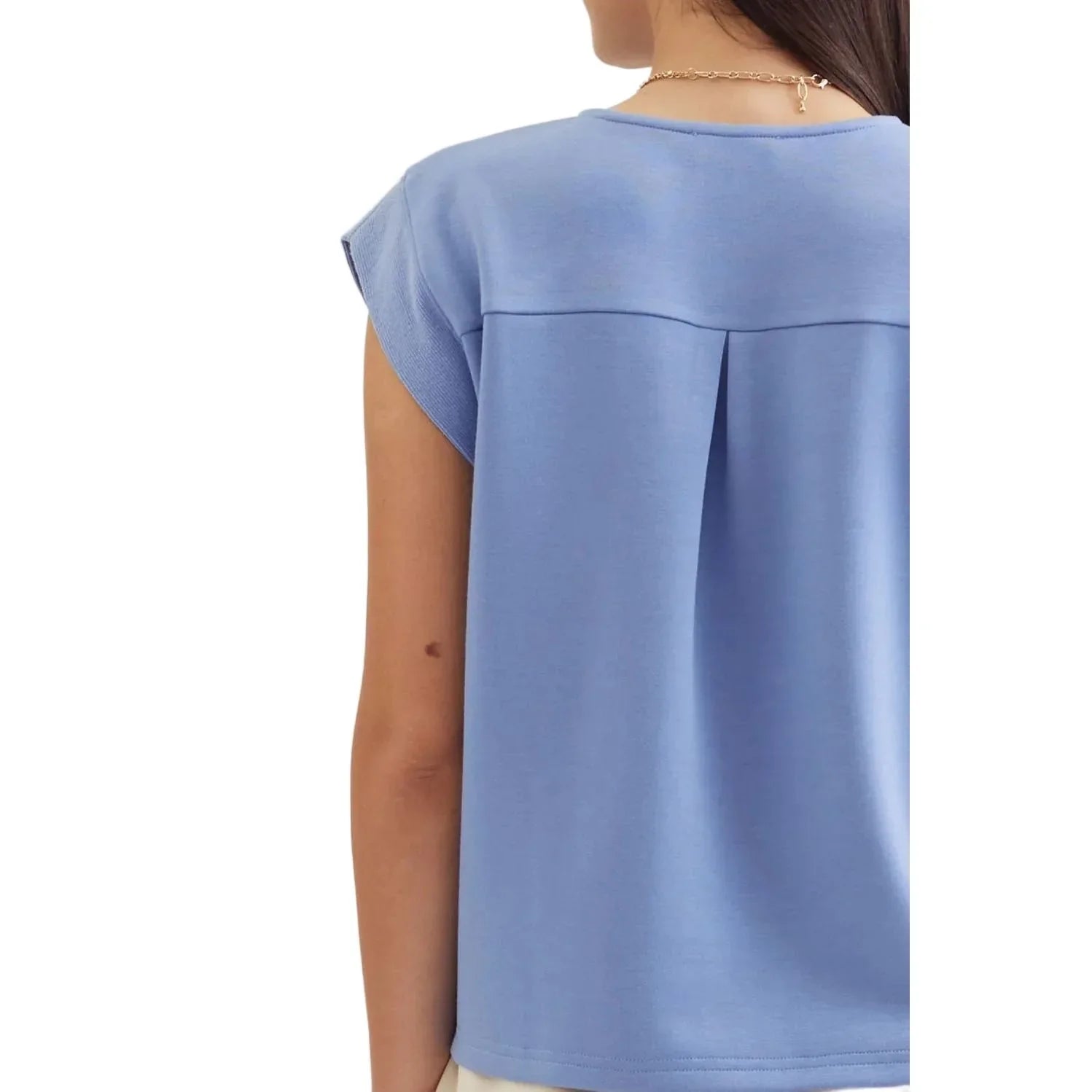 Women's Entro V-neck Solid Cap Sleeve Top T31008