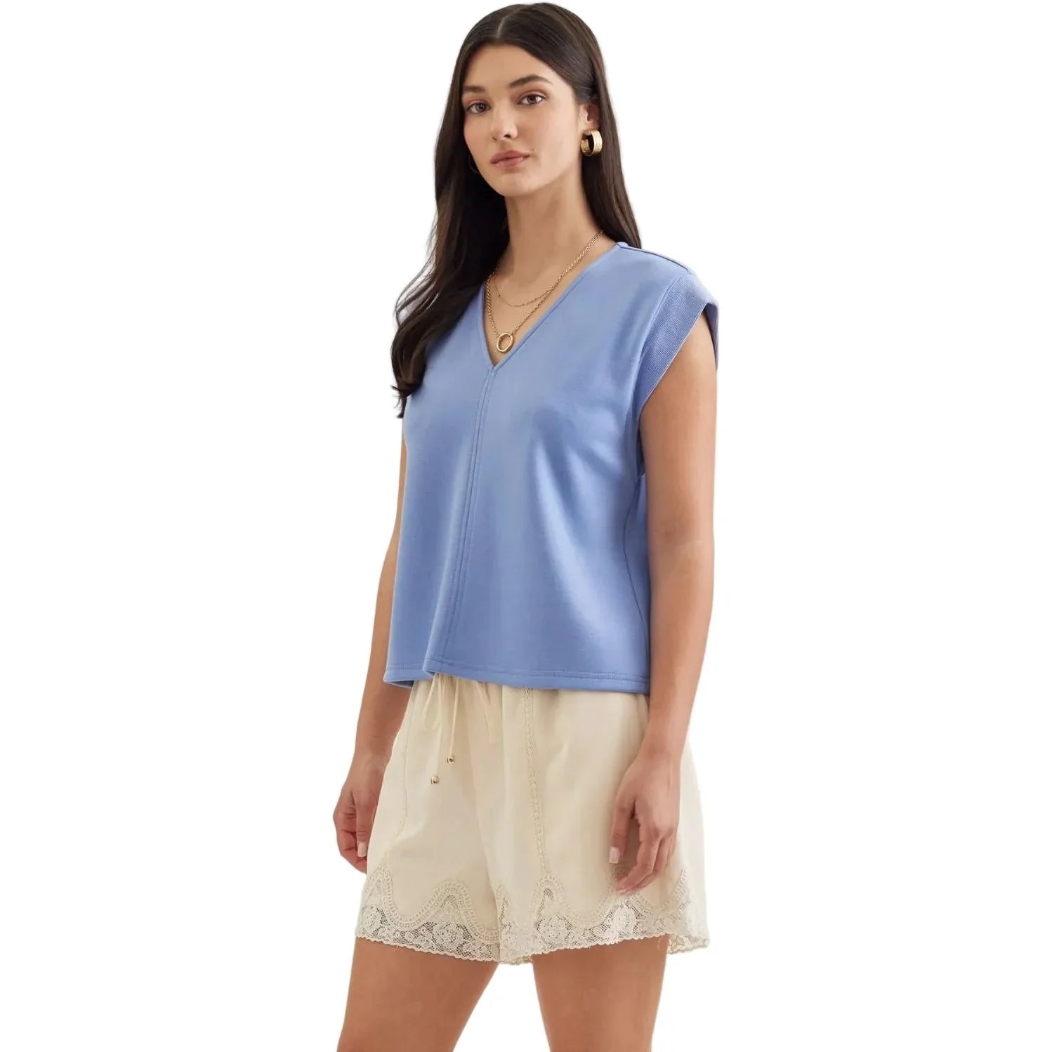 Women's Entro V-neck Solid Cap Sleeve Top T31008