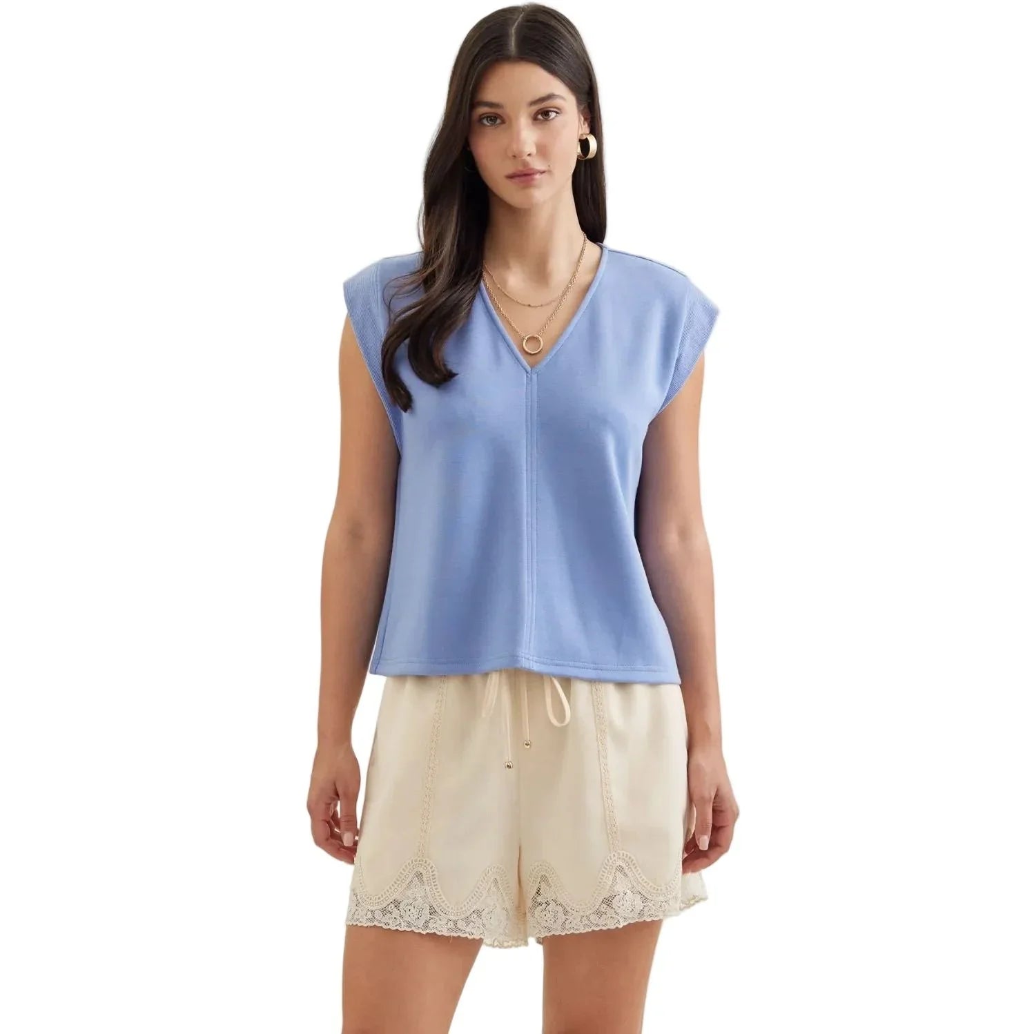 Women's Entro V-neck Solid Cap Sleeve Top T31008