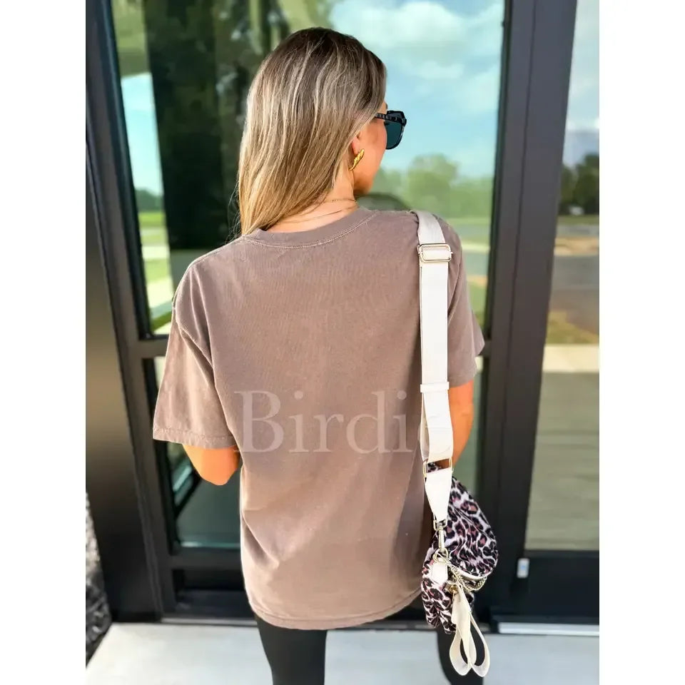 Women's Espresso Brown Short Sleeve Turkey Printed T-shirt