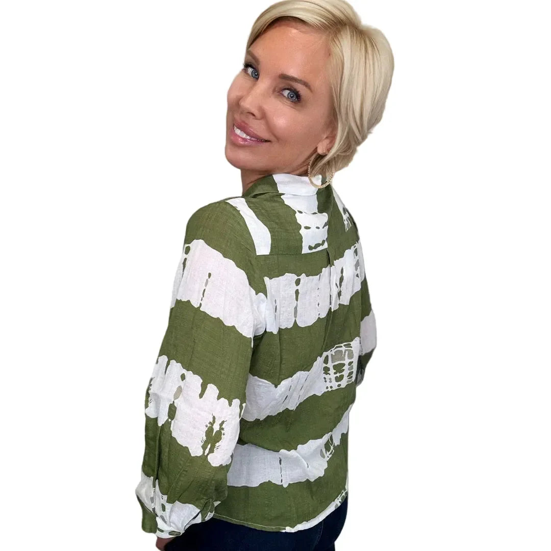 Women's Ethyl Credible Go With The Flow Green and White Top 26003SAG
