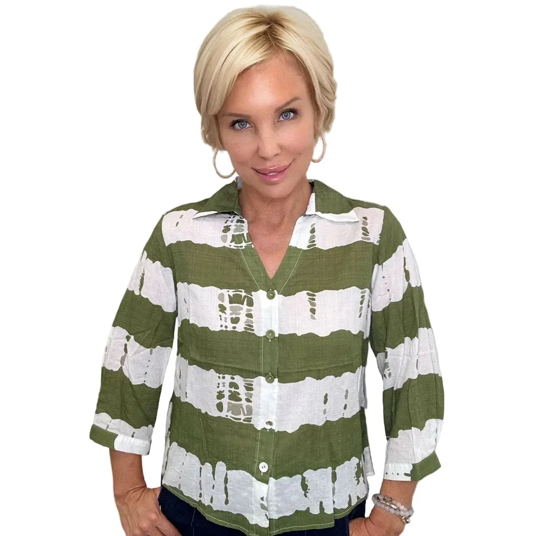 Women's Ethyl Credible Go With The Flow Green and White Top 26003SAG