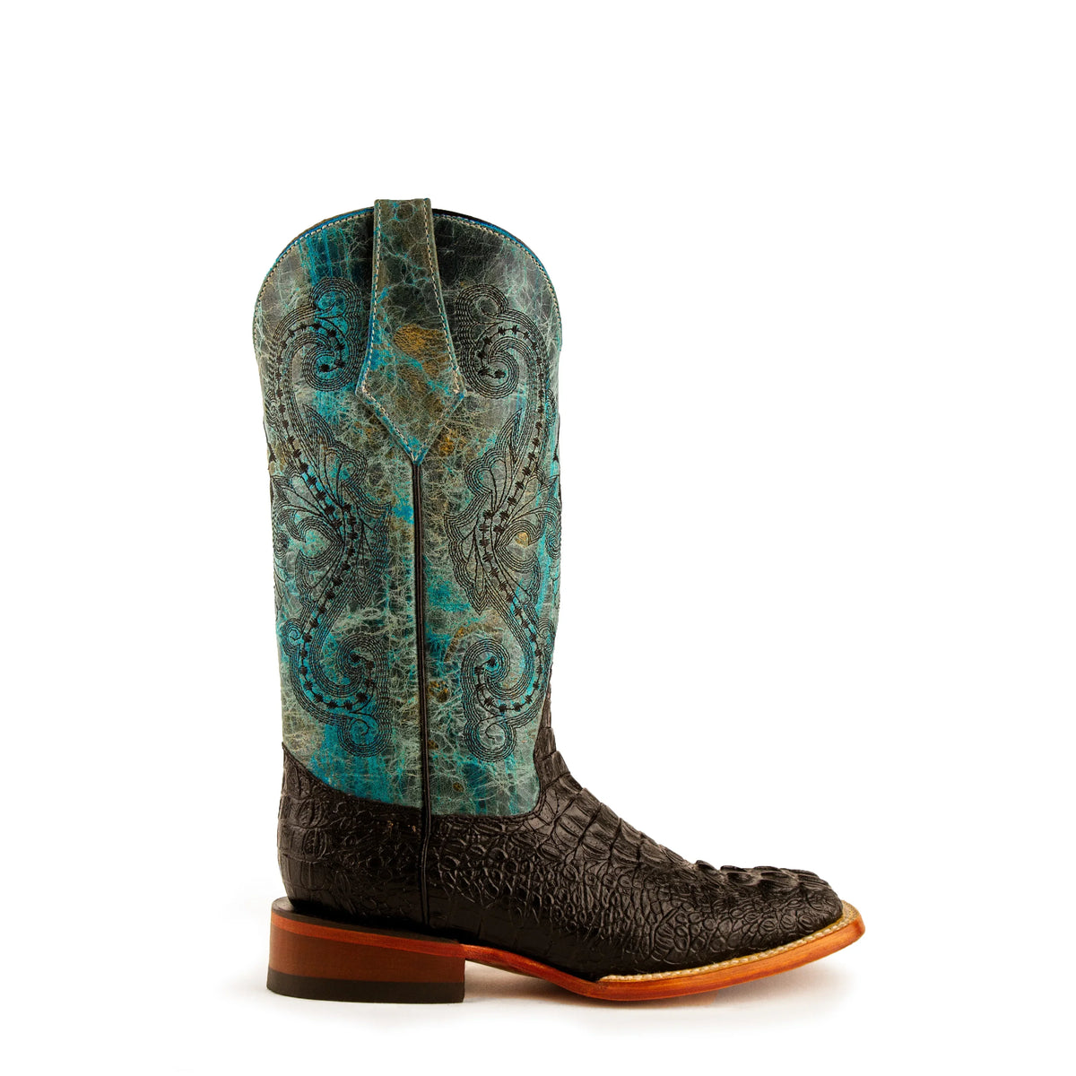 Women's Ferrini Caiman Black/Teal Stampede Boots 9039350