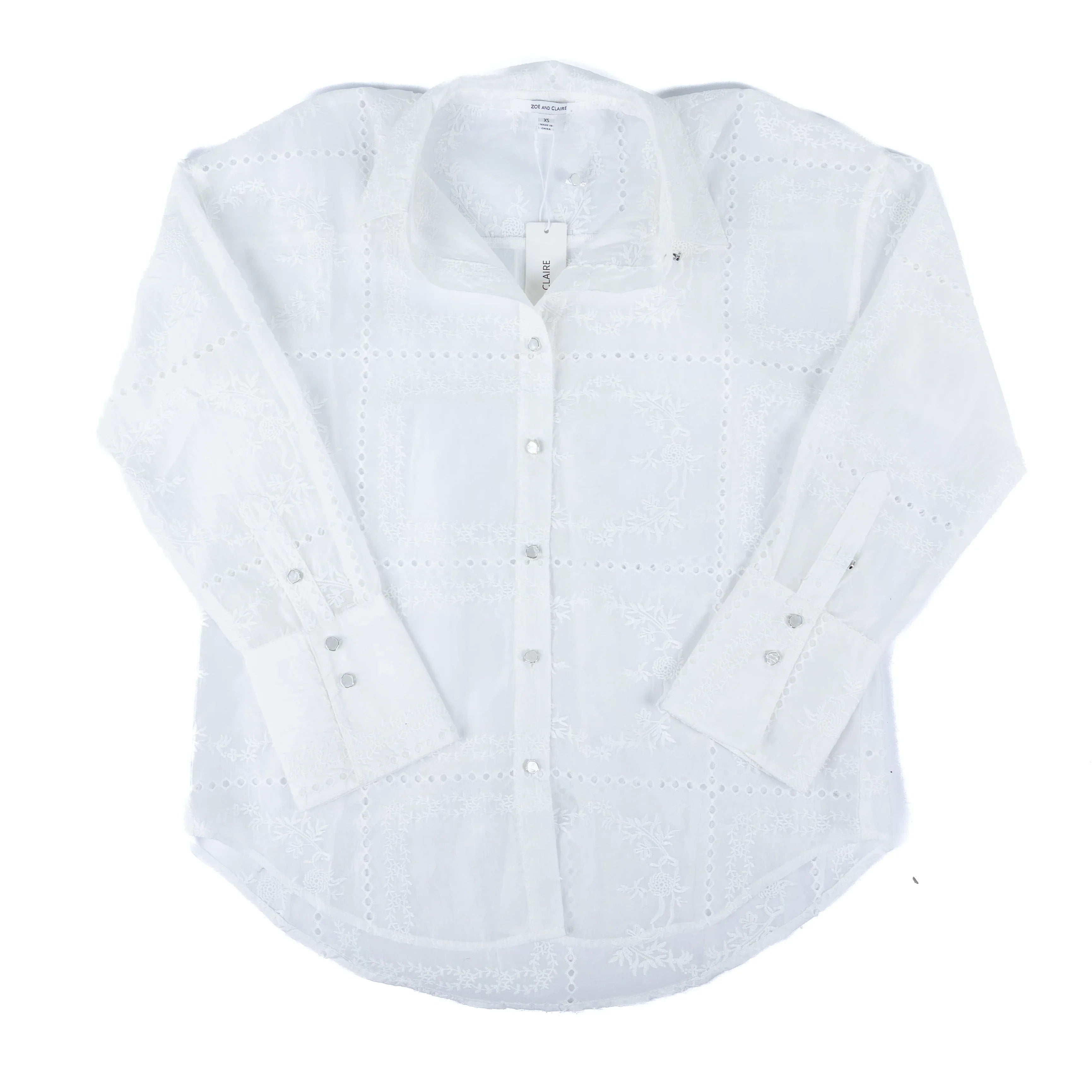 Women's Floral Embroidered Eyelet Long Sleeve Button Up SP1118