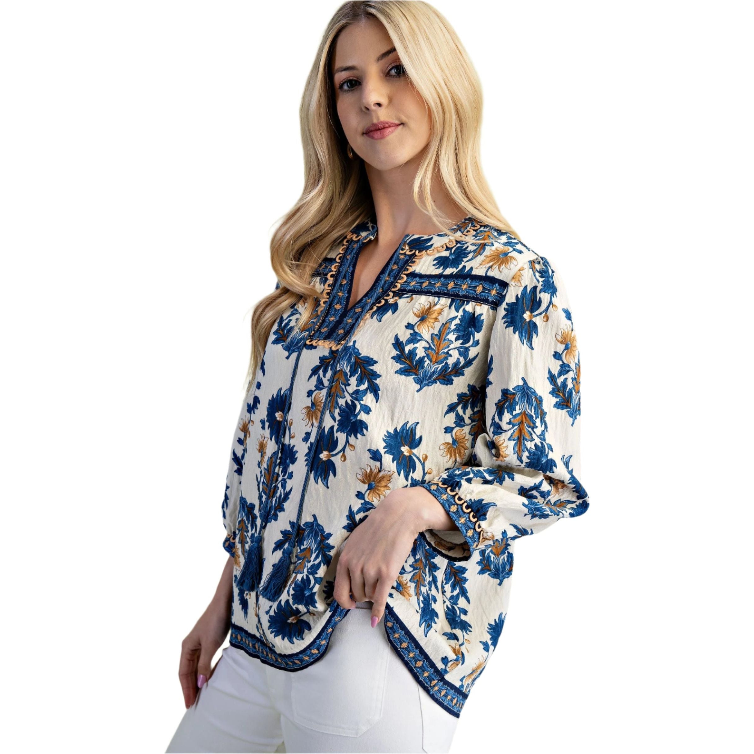 Women's Floral Fall Print 3/4 Length Sleeve Blouse TG1859 - Crazy House Western Wear