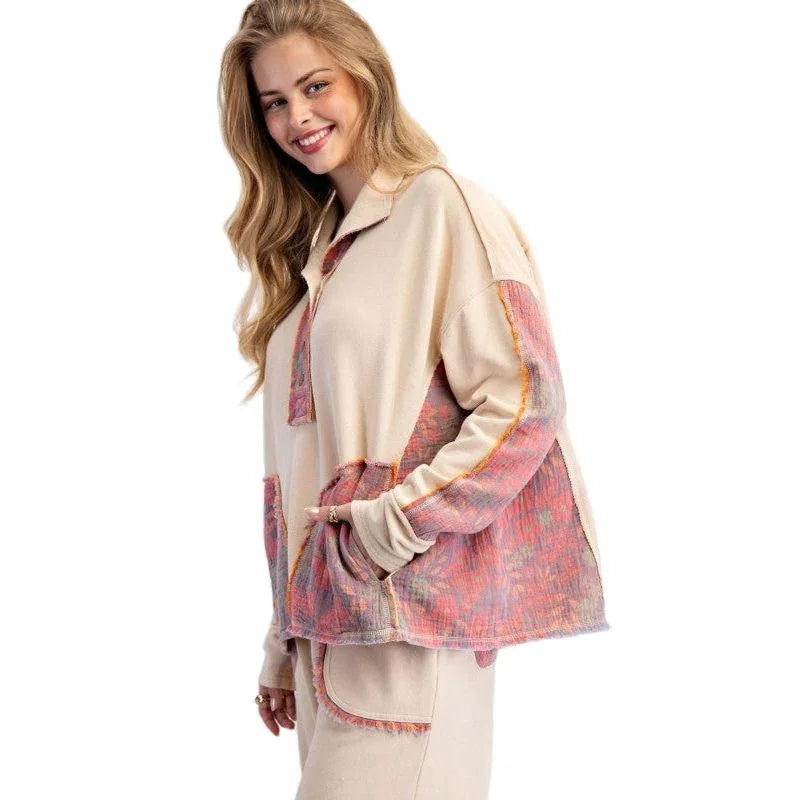 Women's Floral Print Terry Pullover ET71578