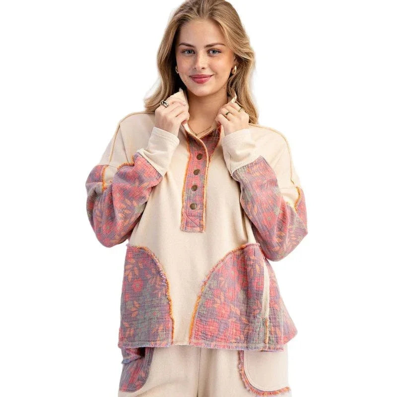 Women's Floral Print Terry Pullover ET71578