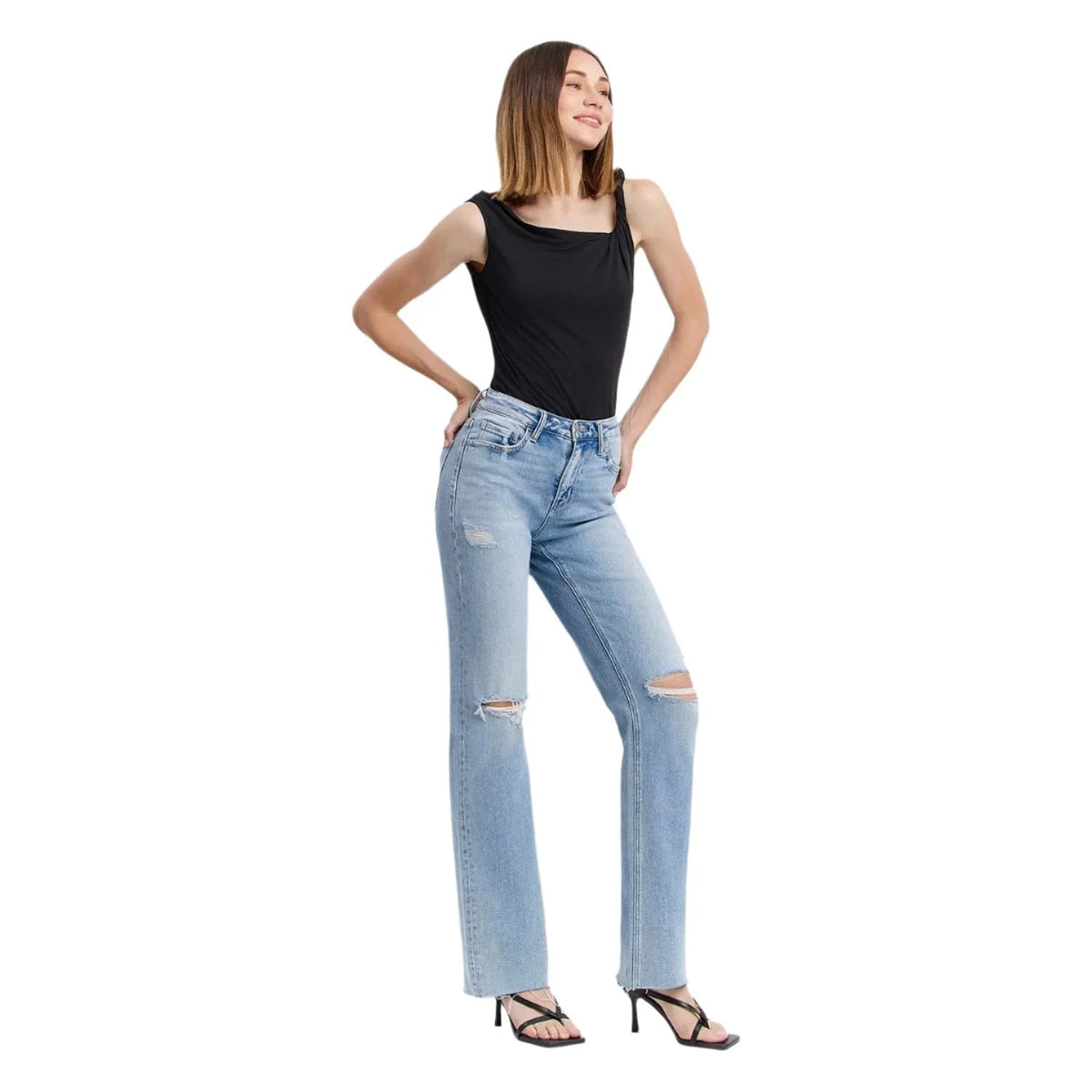 Women's Flying Monkey High Rise Distressed Slim Wide Jeans F5781 - Crazy House Western Wear