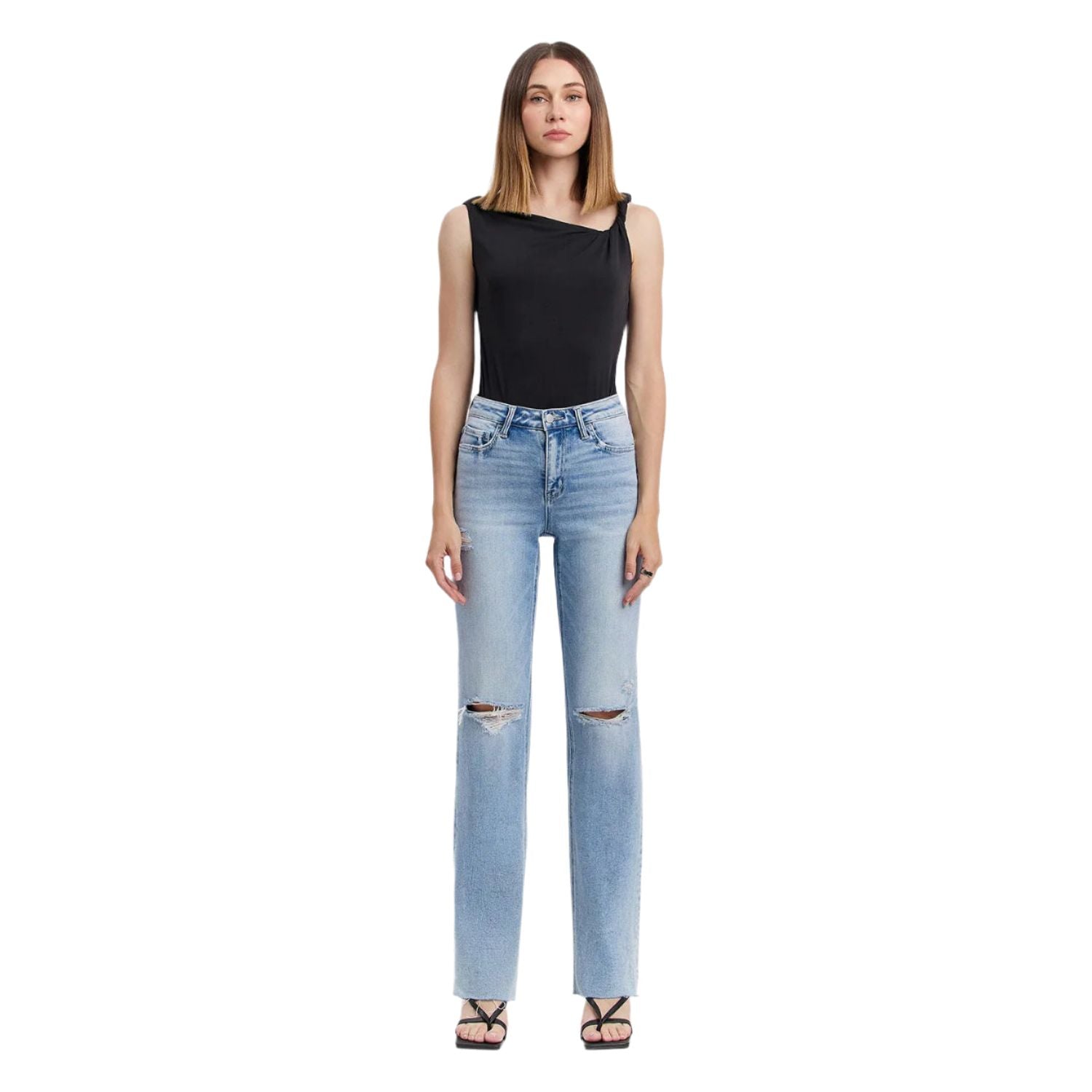 Women's Flying Monkey High Rise Distressed Slim Wide Jeans F5781 - Crazy House Western Wear