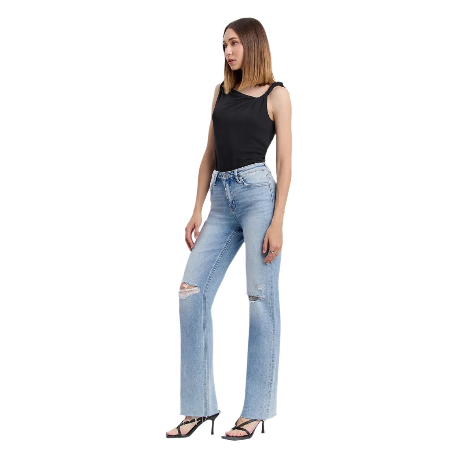Women's Flying Monkey High Rise Distressed Slim Wide Jeans F5781 - Crazy House Western Wear