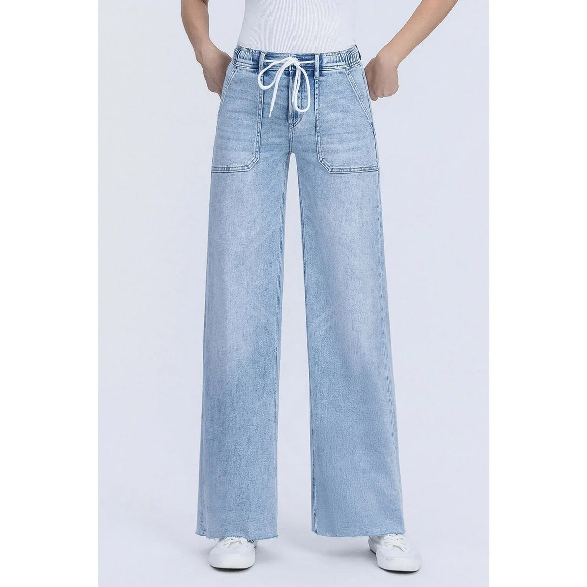 Women's Flying Monkey High Rise Drawstring Waistband Wide Leg Jeans F6065