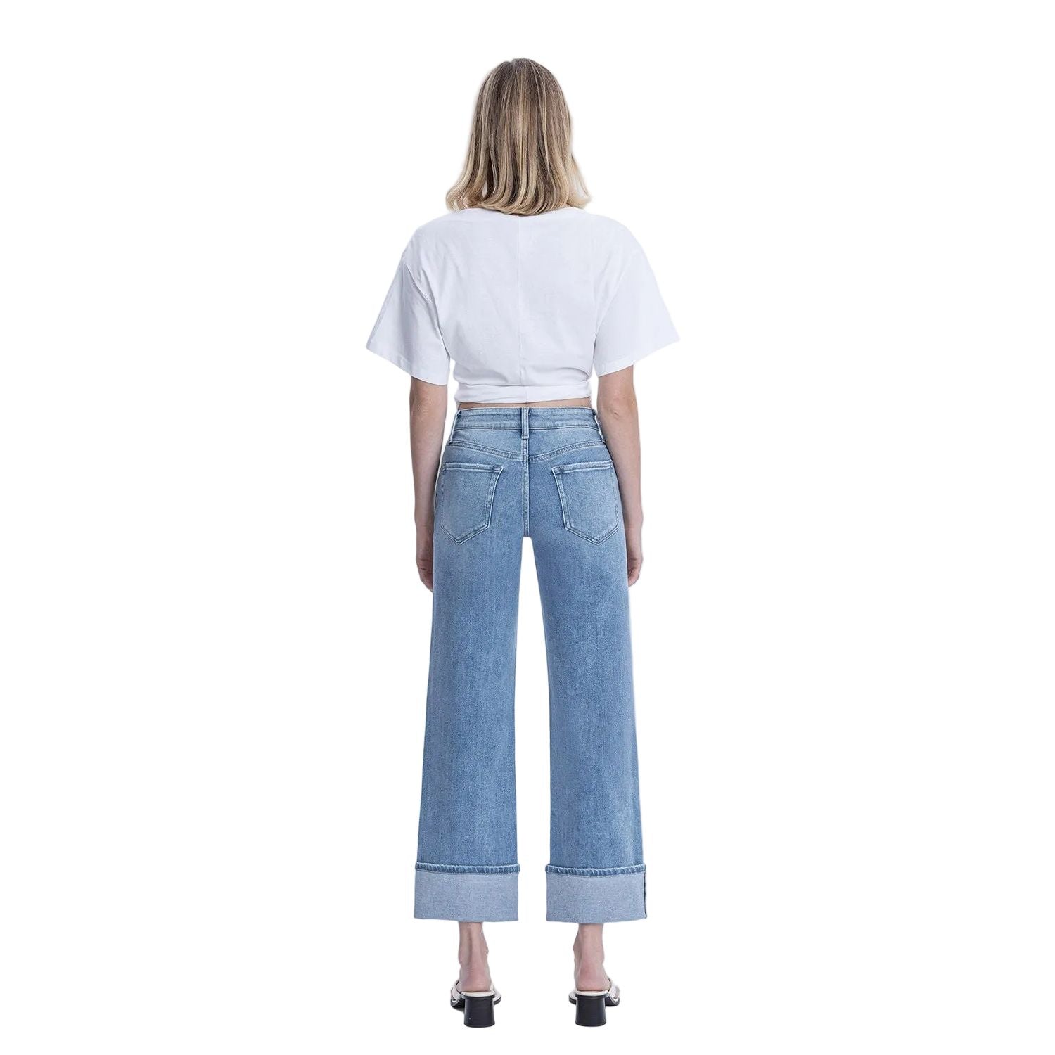 Women's Flying Monkey High Rise Medium Light Wash Cuffed Slim Wide Jeans F6061