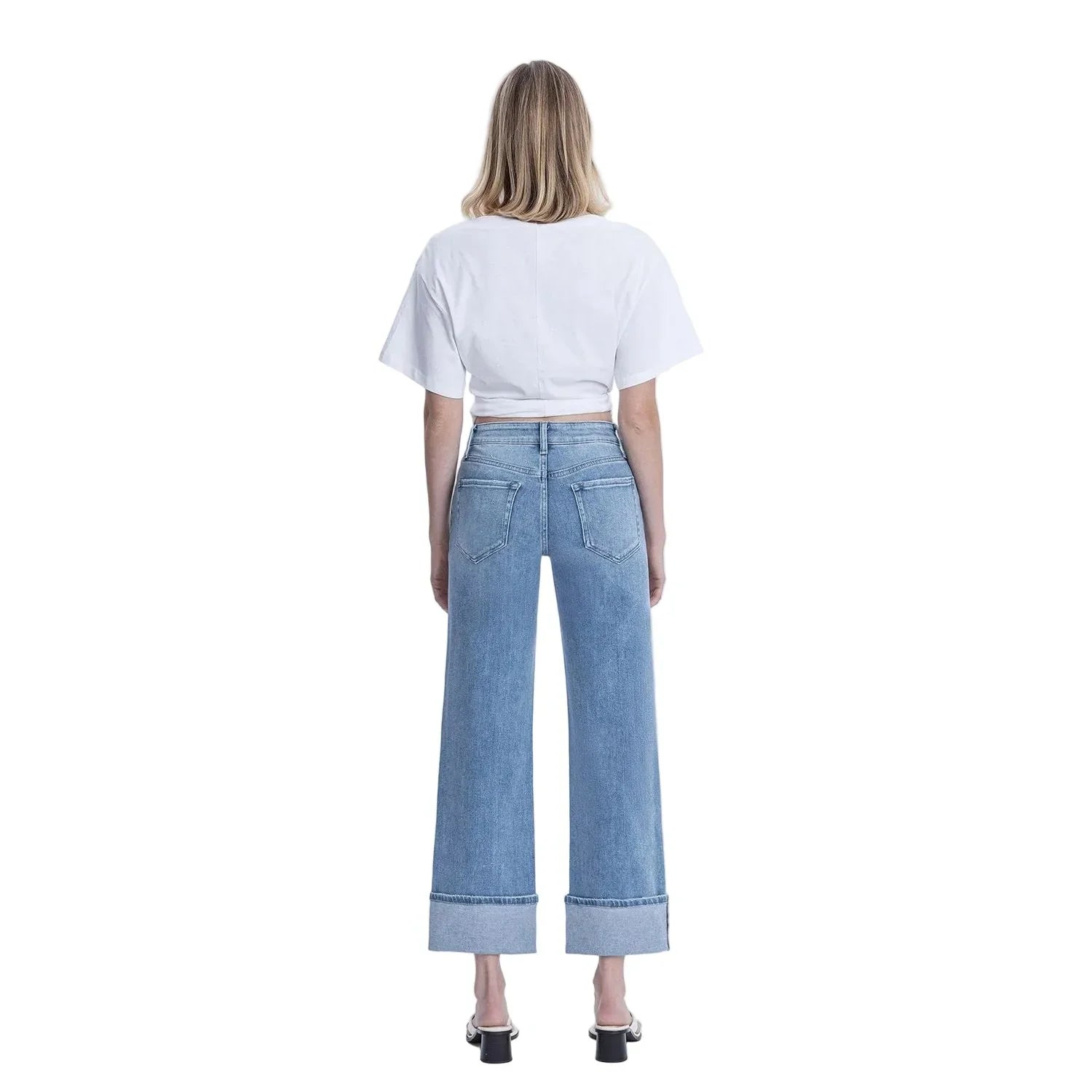 Women's Flying Monkey High Rise Medium Light Wash Cuffed Slim Wide Jeans F6061