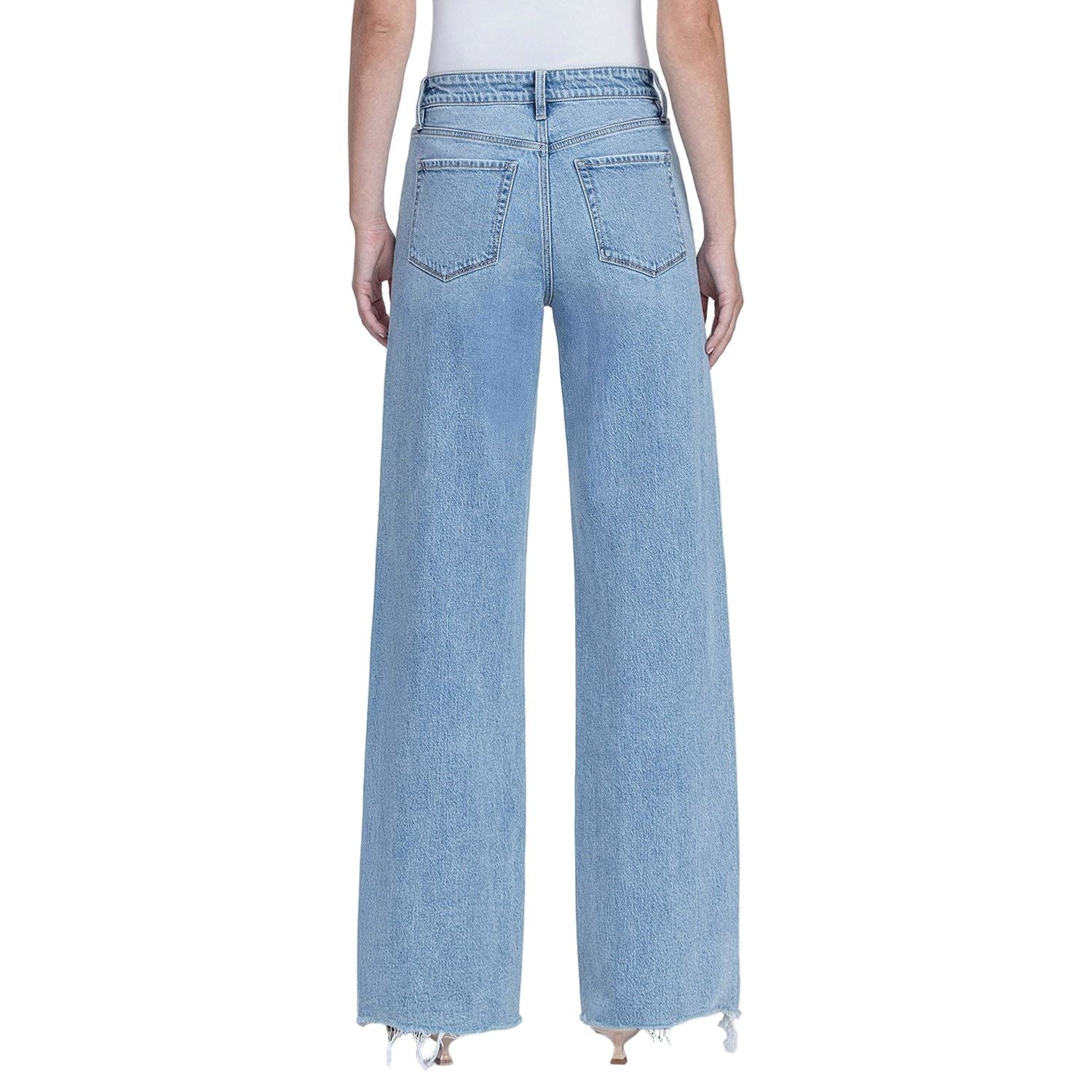 Women's Flying Monkey High Rise Medium Light Wash Raw Hem Wide Jeans F9053
