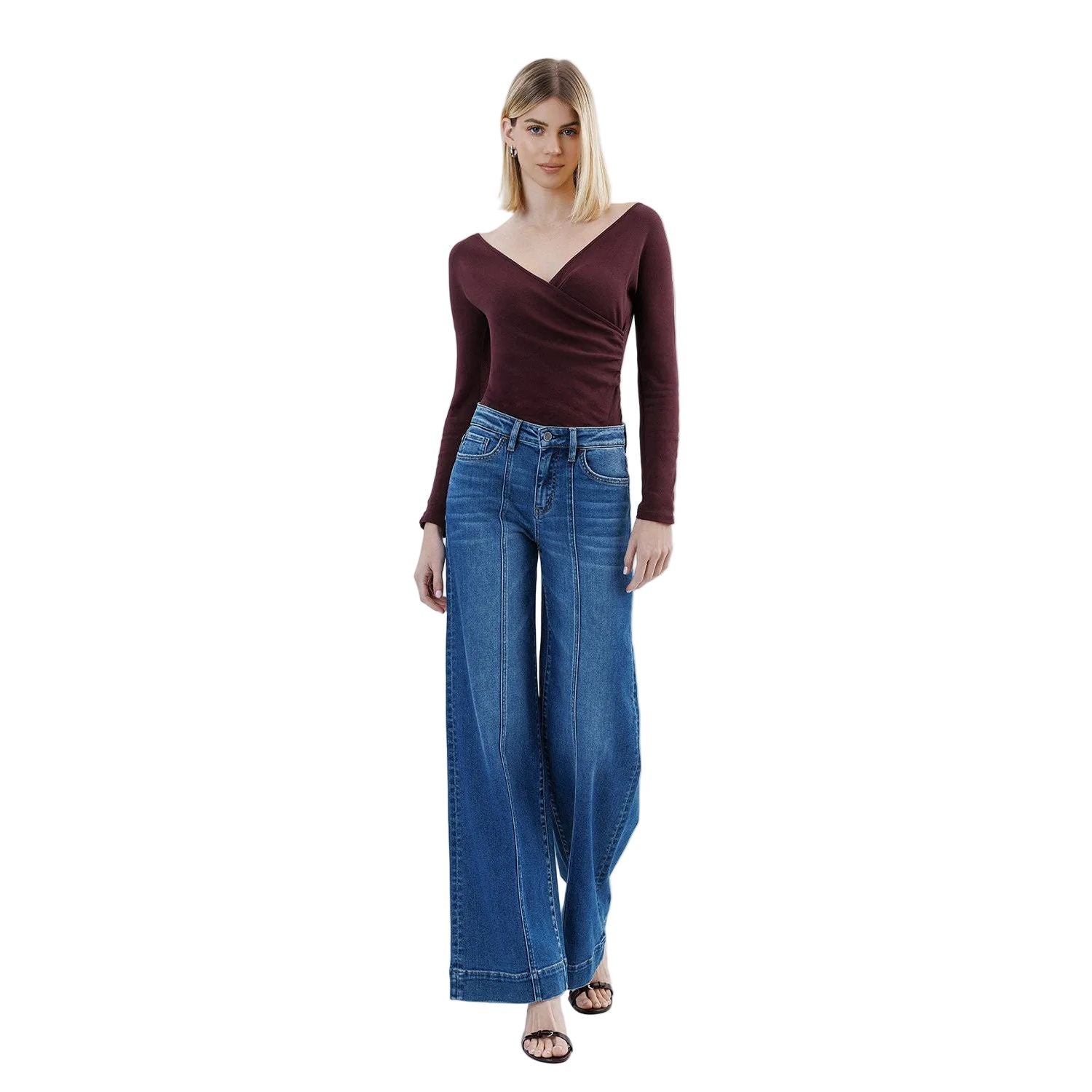 Women's Flying Monkey High Rise Trouser Hem Extreme Wide Leg Jeans F6014