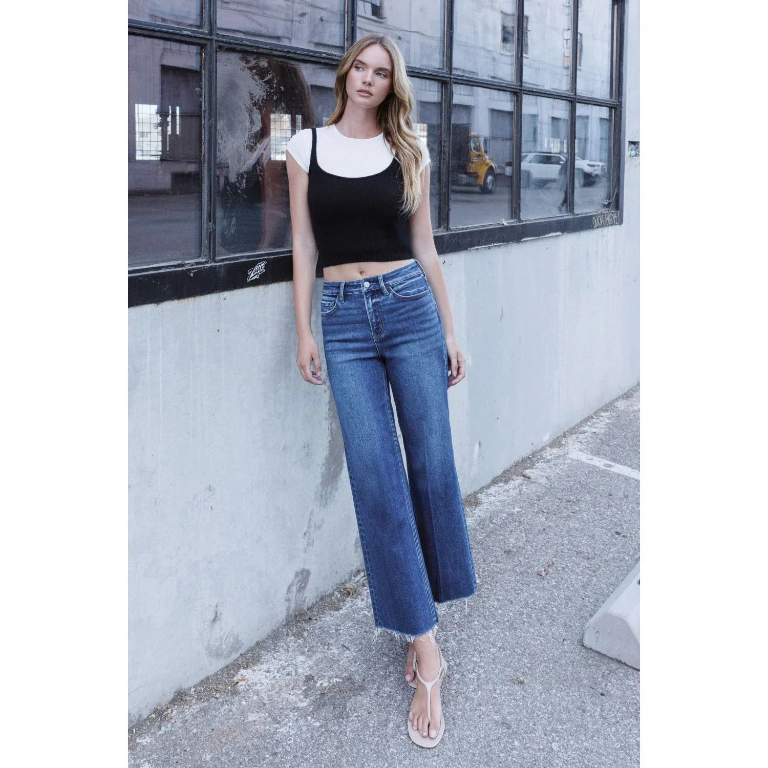 Women's Flying Monkey High Rise Trouser Press Wide Leg Jeans F6327