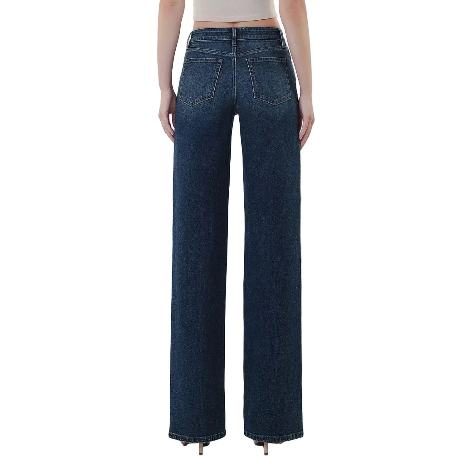 Women's Flying Monkey Mid Rise Full Length Dark Wash Wide Leg Jeans F6334