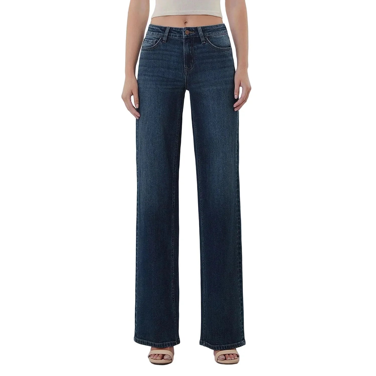 Women's Flying Monkey Mid Rise Full Length Dark Wash Wide Leg Jeans F6334