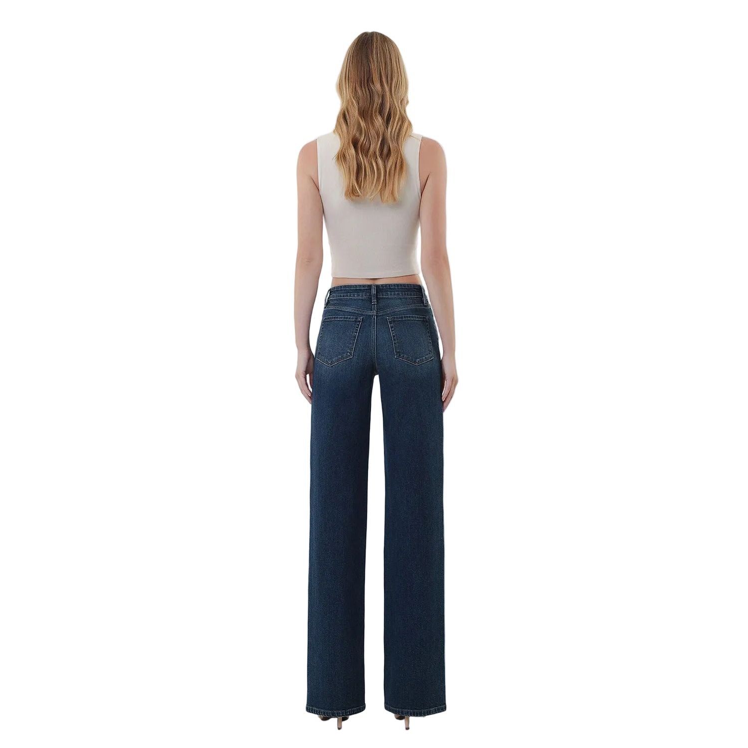 Women's Flying Monkey Mid Rise Full Length Dark Wash Wide Leg Jeans F6334