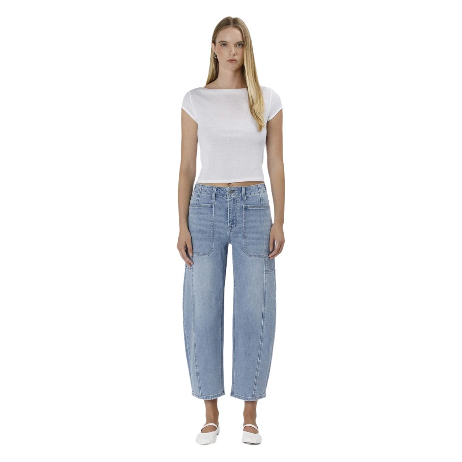 Women's Flying Monkey Super High Rise Elastic Band Barrel Jeans F583 - Crazy House Western Wear