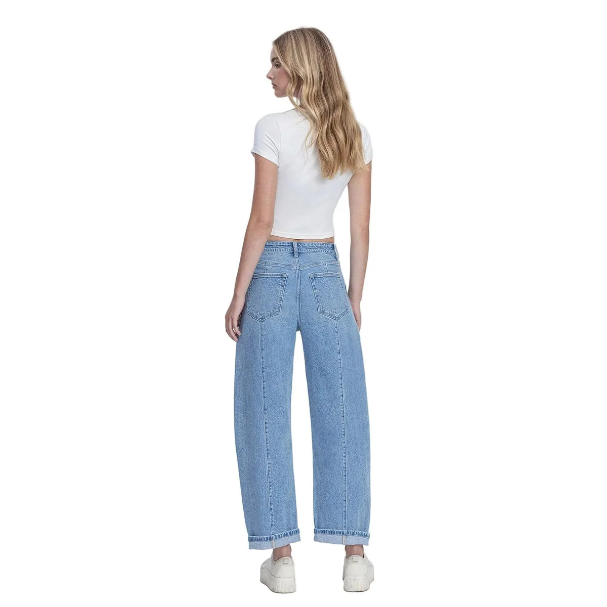 Women's Flying Monkey Super High Rise Patch Pocket Cuffed Barrel Jeans F9134