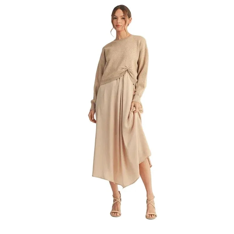 Women's Front Pleat Detail Solid Mix Match Dress G14402-DRESS