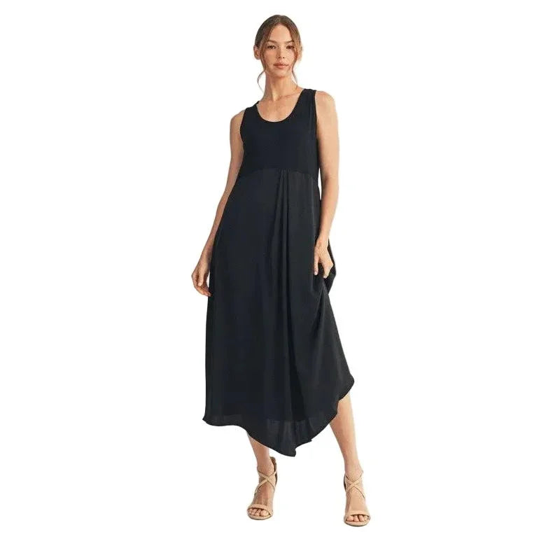 Women's Front Pleat Detail Solid Mix Match Dress G14402-DRESS