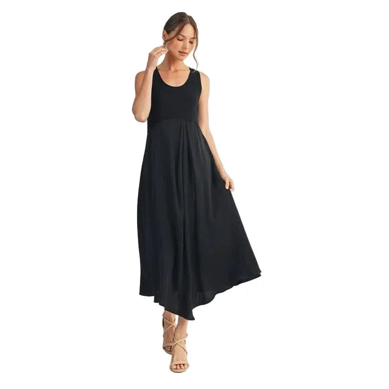 Women's Front Pleat Detail Solid Mix Match Dress G14402-DRESS