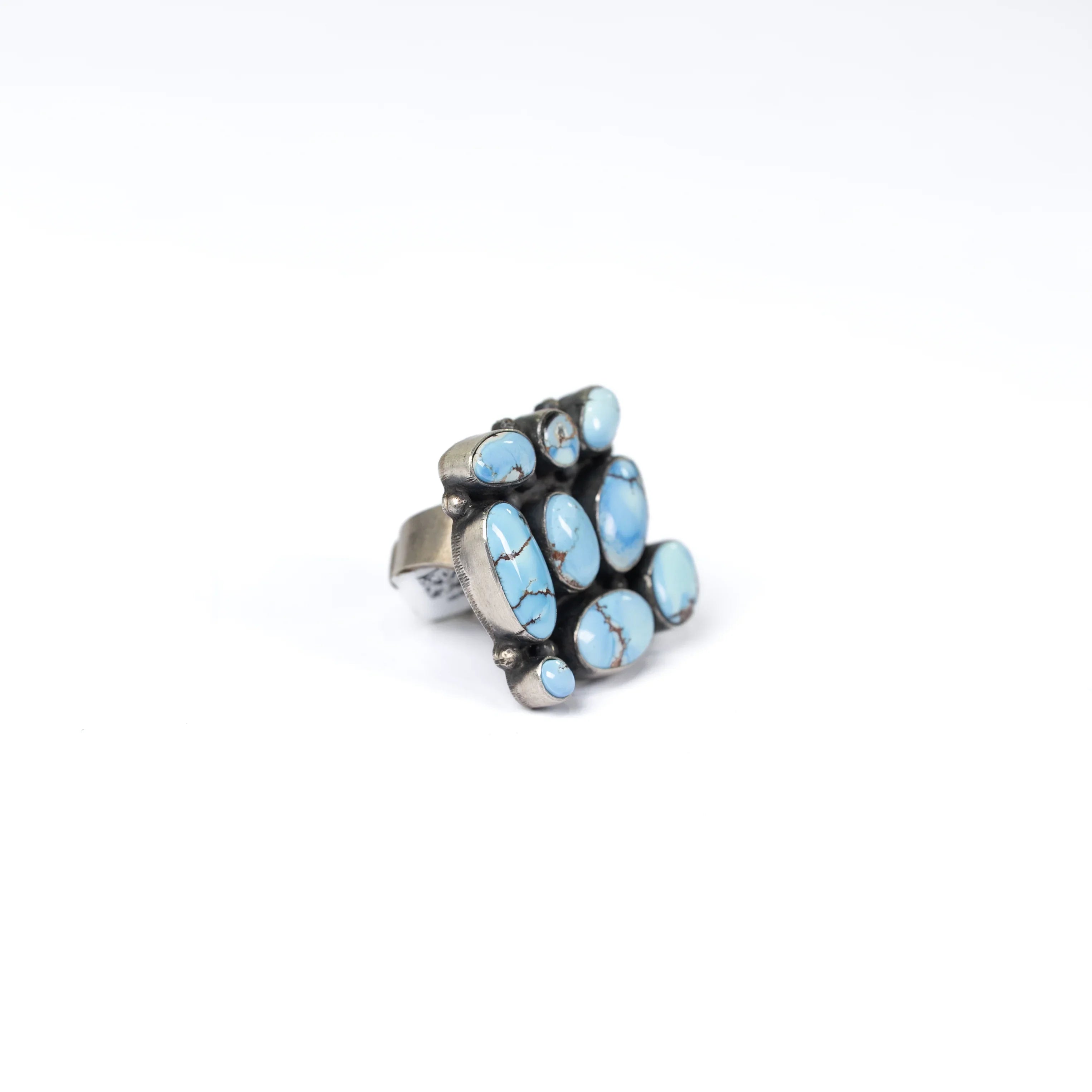 Women's Gallup Handmade 9 Stone Golden Hill Turquoise and Silver Ring
