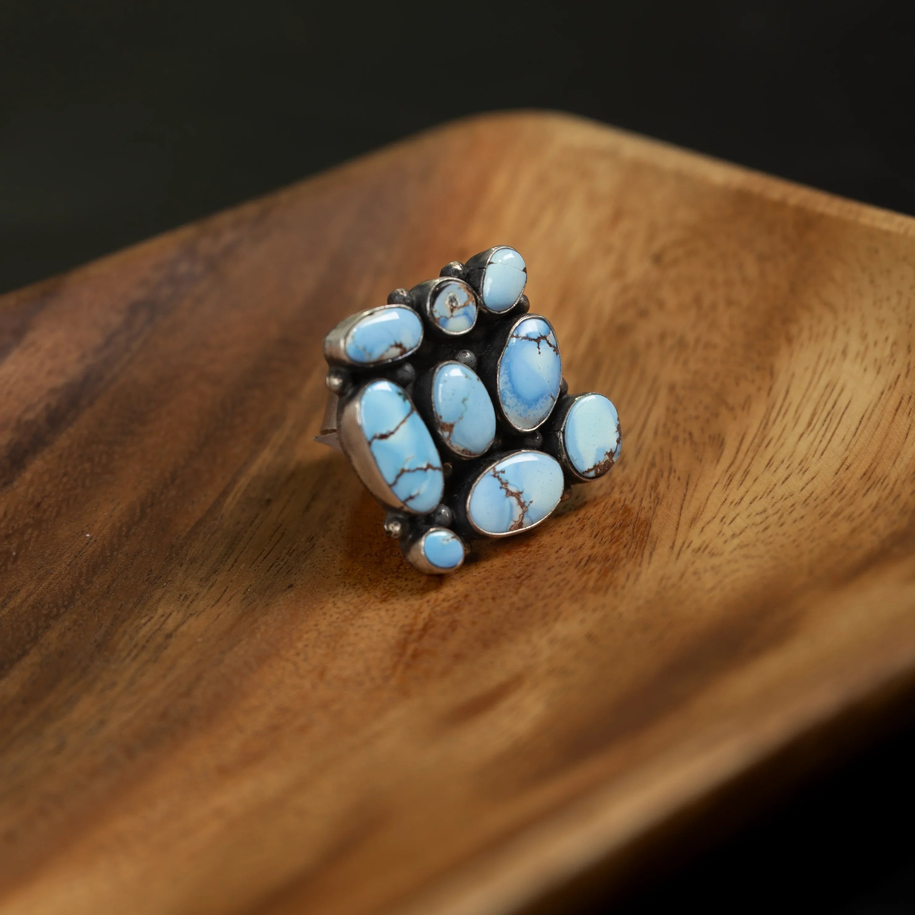 Women's Gallup Handmade 9 Stone Golden Hill Turquoise and Silver Ring