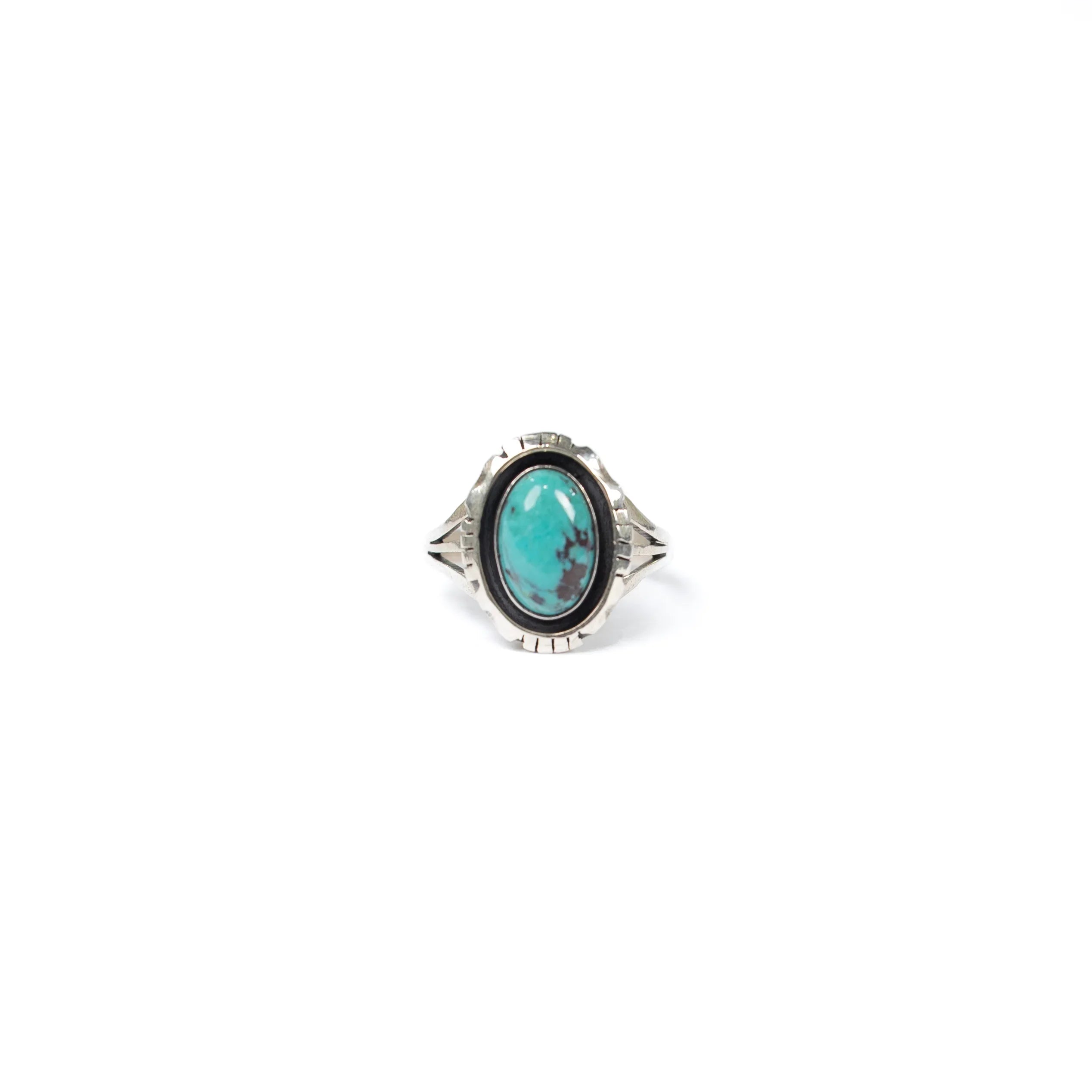 Women's Gallup Handmade Silver and Turquoise Ring with Black Inlay