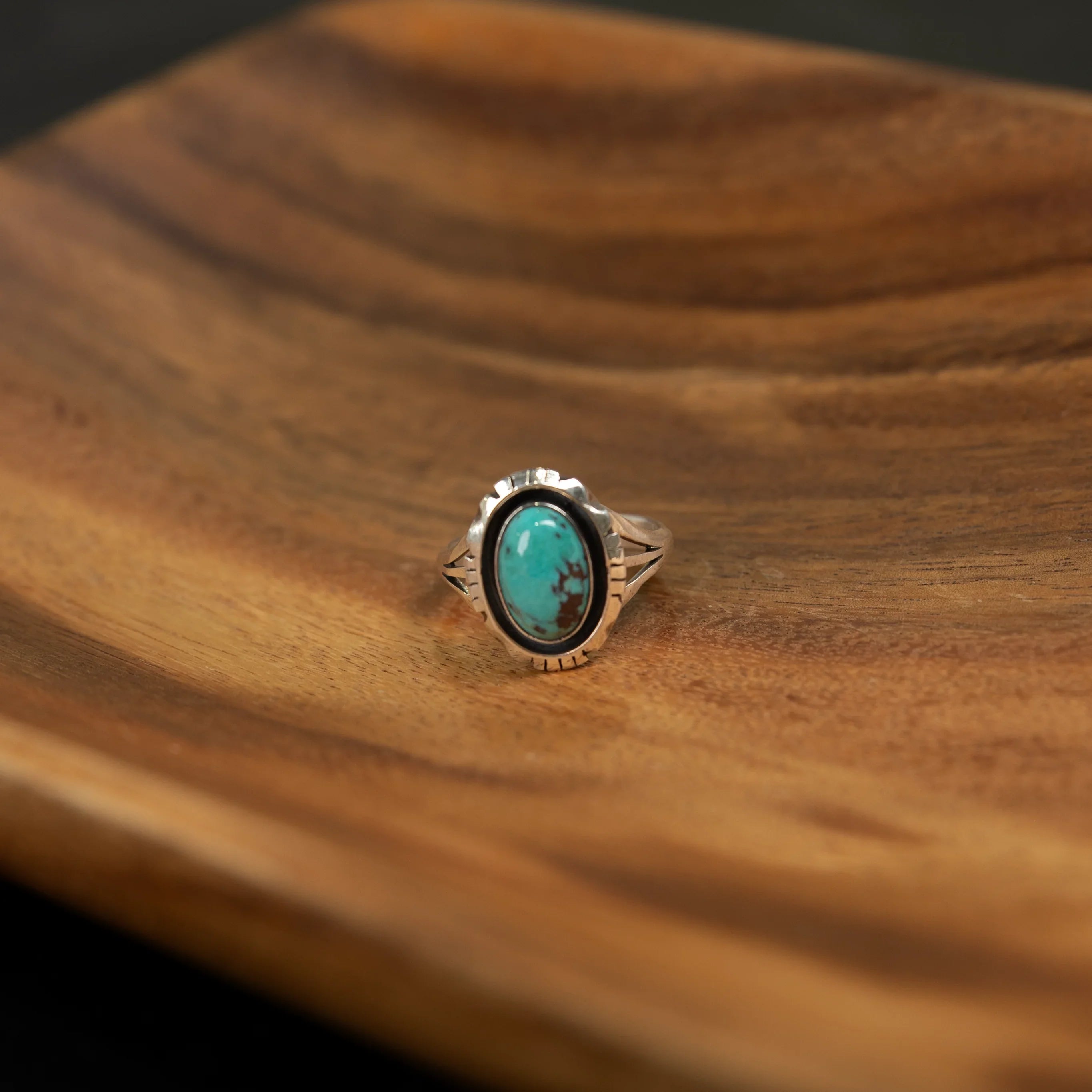 Women's Gallup Handmade Silver and Turquoise Ring with Black Inlay