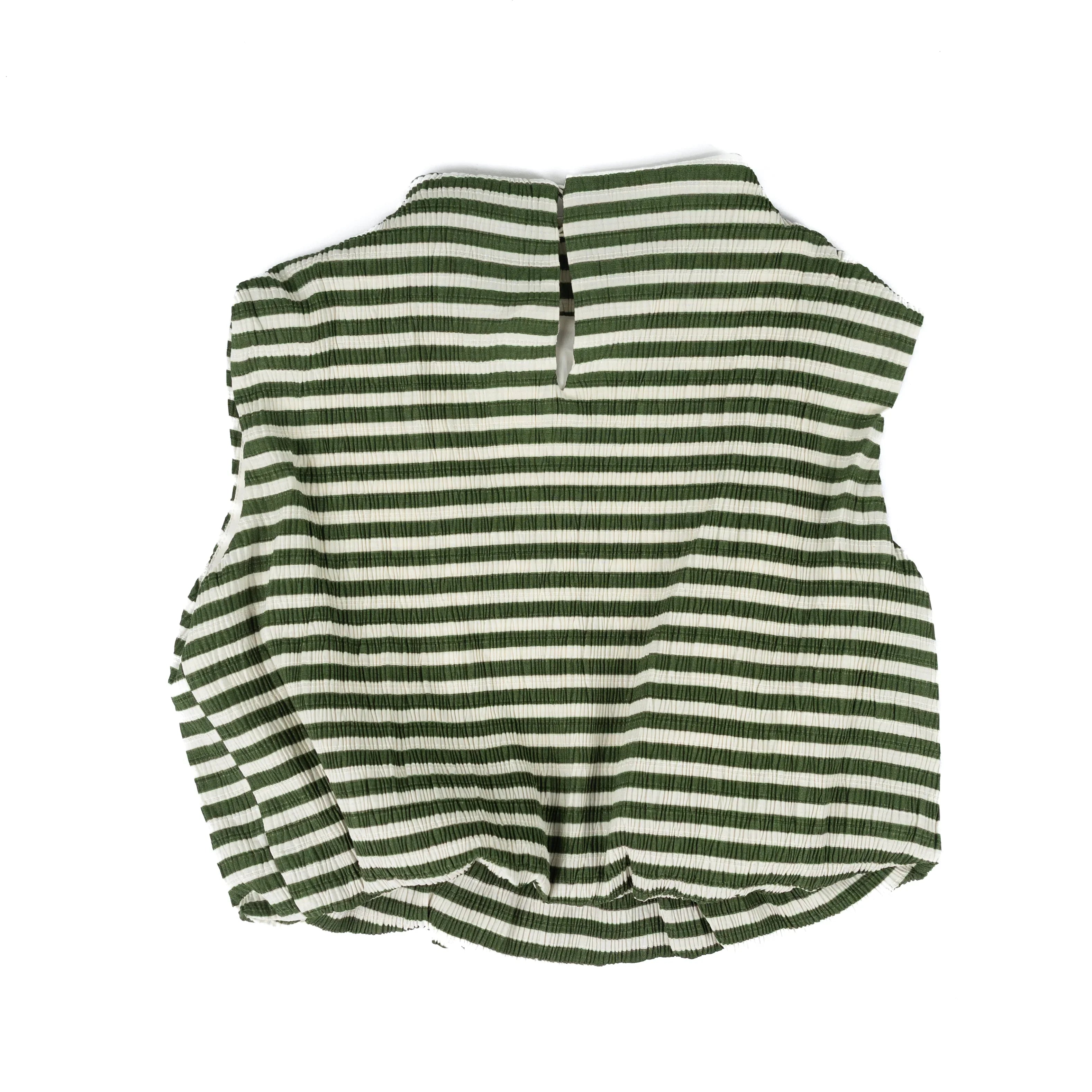 Women's Green and White Mock Neck Sleeveless Bubble Top T8067