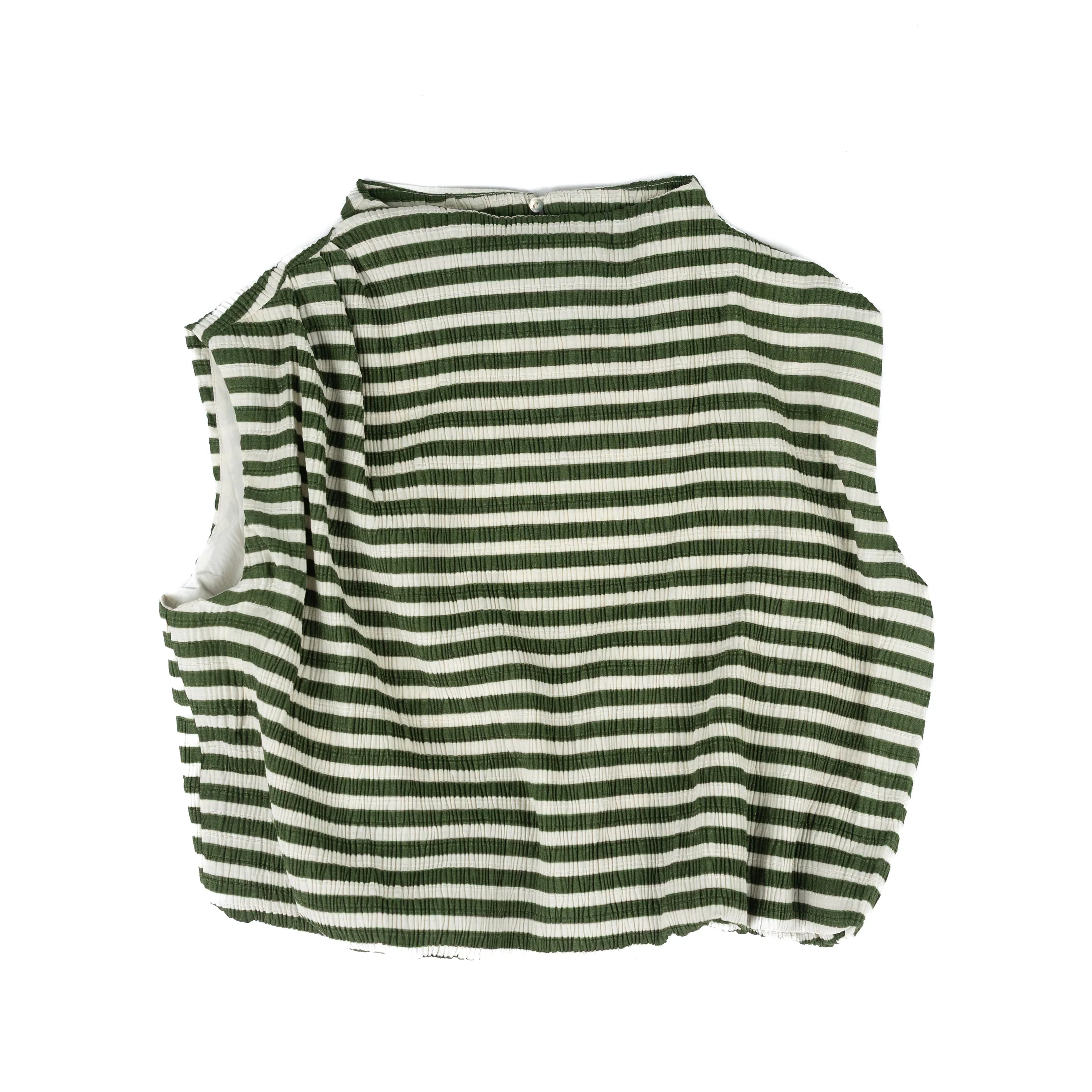 Women's Green and White Mock Neck Sleeveless Bubble Top T8067