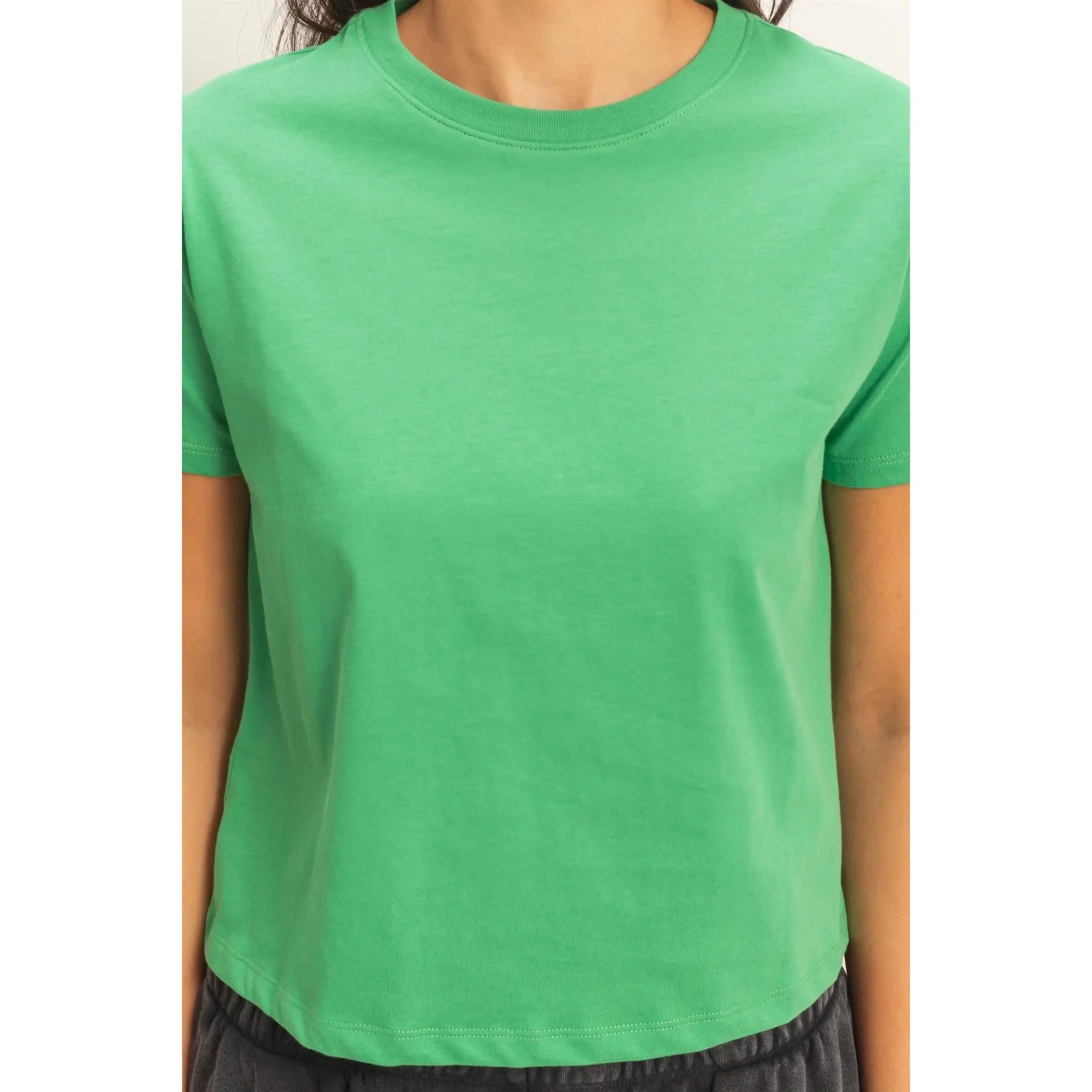 Women's Green Crew Neck Cotton T-shirt DZ26C412