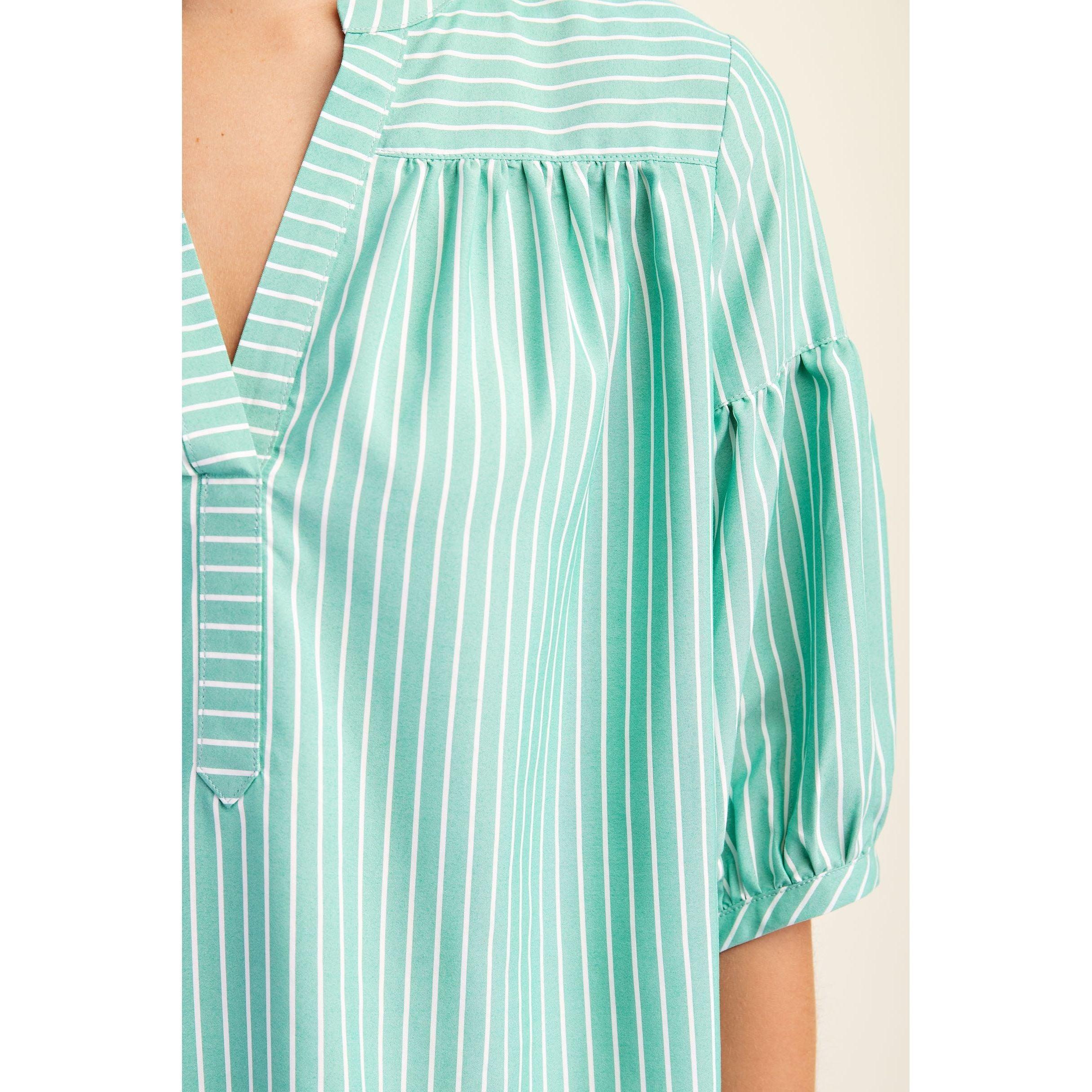 Women's Green Striped Blouse with Quarter Length Bubble Sleeves PM1085