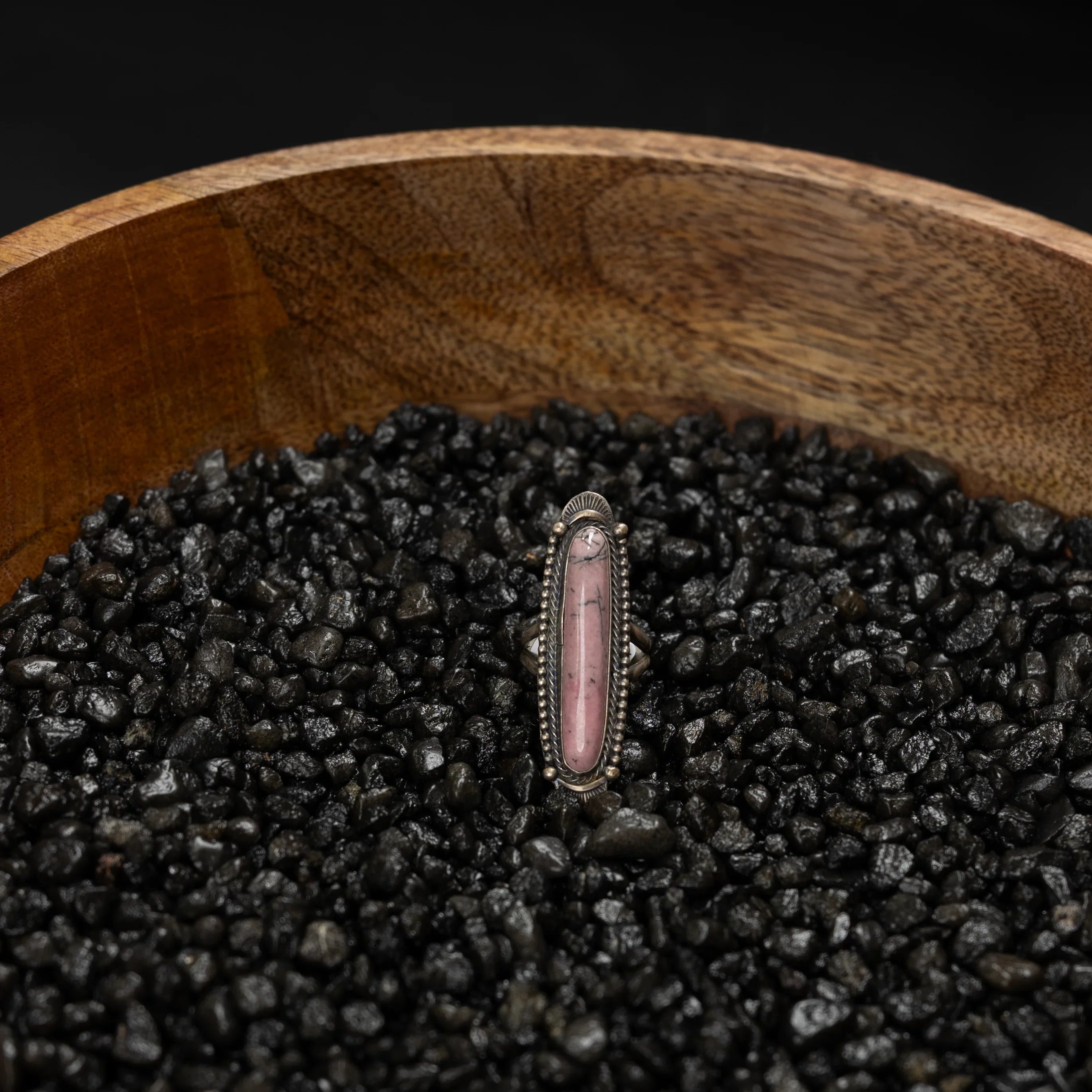 Women's Handmade Long Pink and Silver Oval Ring