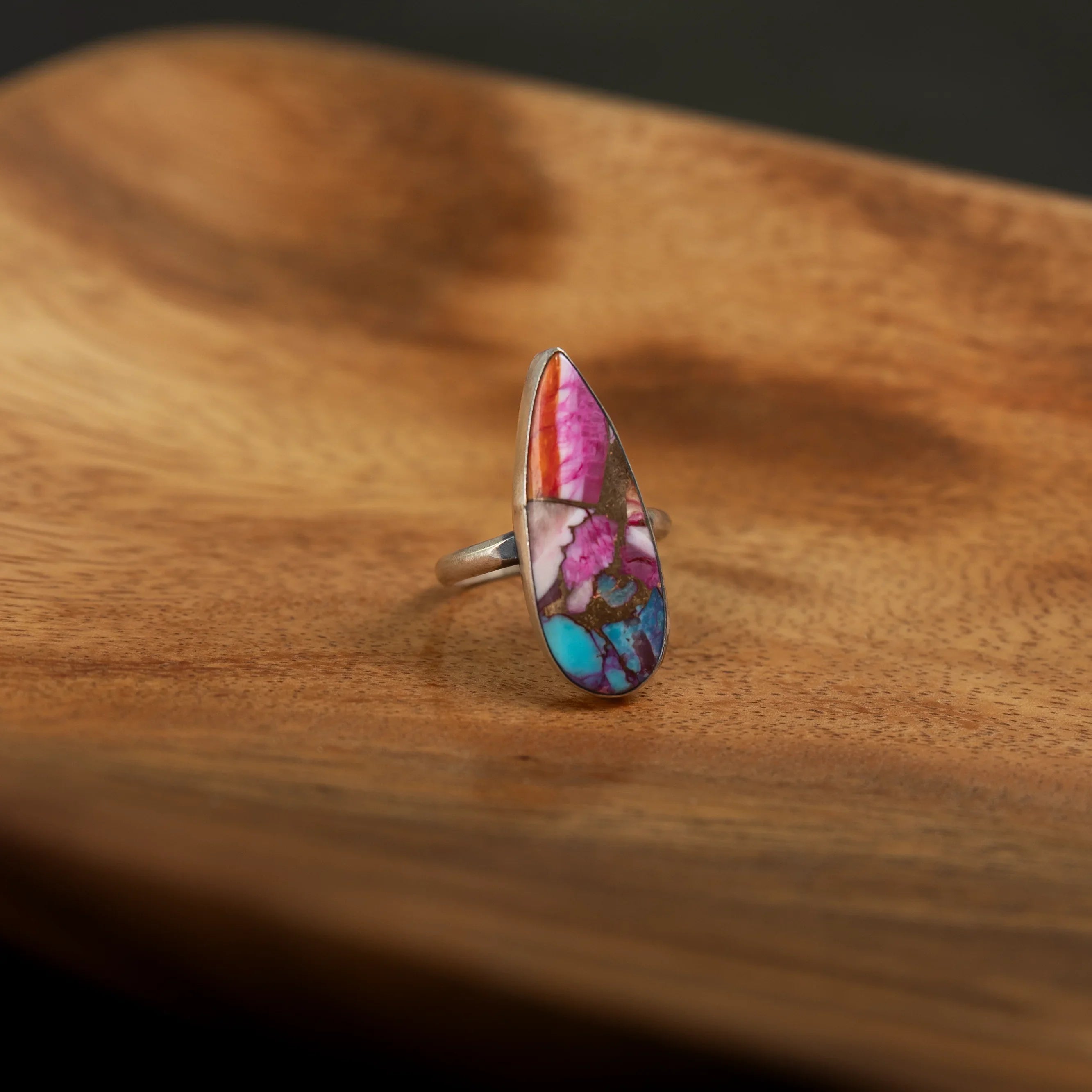 Women's Handmade Pink Blue and Purple Teardrop Ring