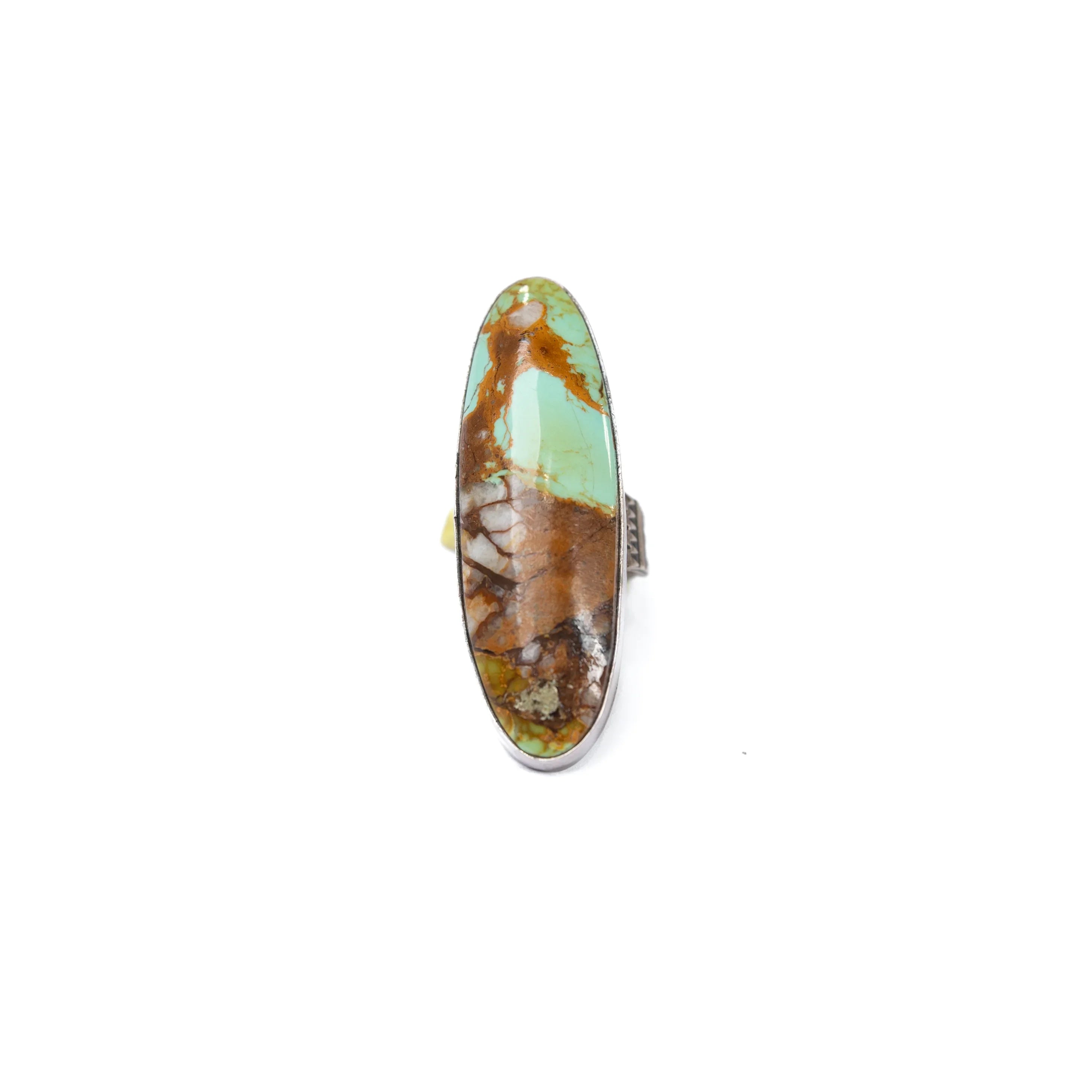 Women's Handmade Turquoise and Brown Long Oval Ring