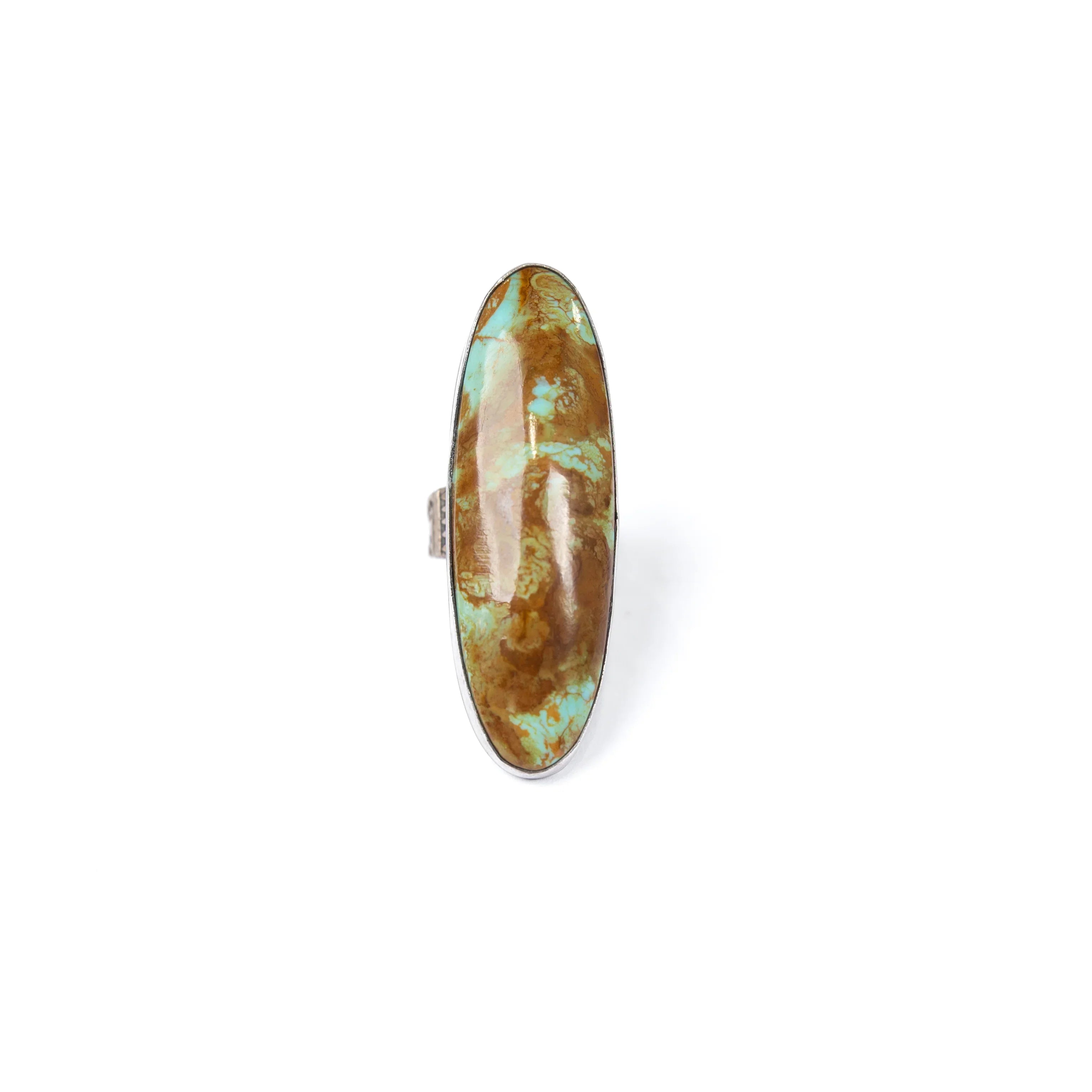 Women's Handmade Turquoise and Brown Long Oval Ring