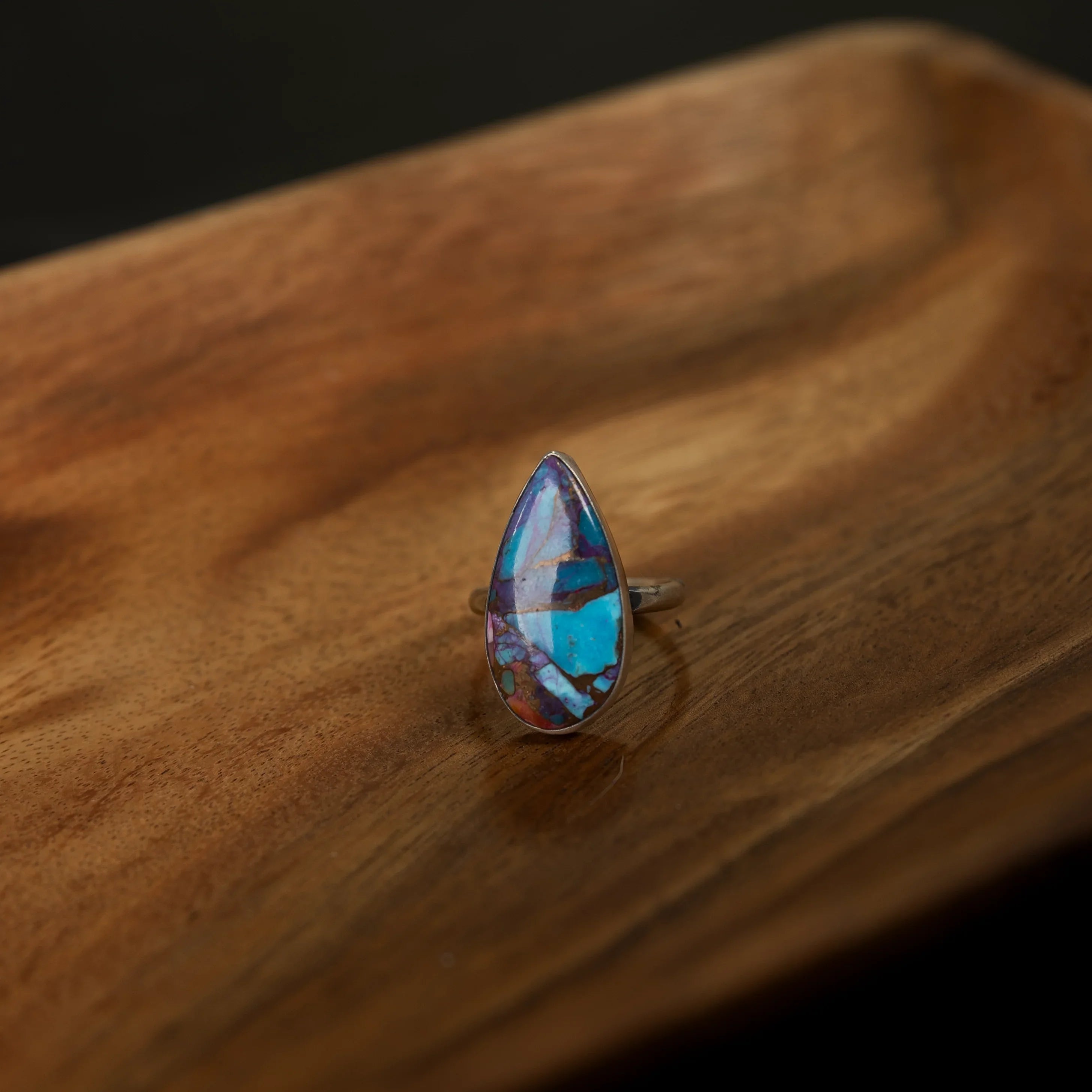Women's Handmade Turquoise and Purple Teardrop Ring