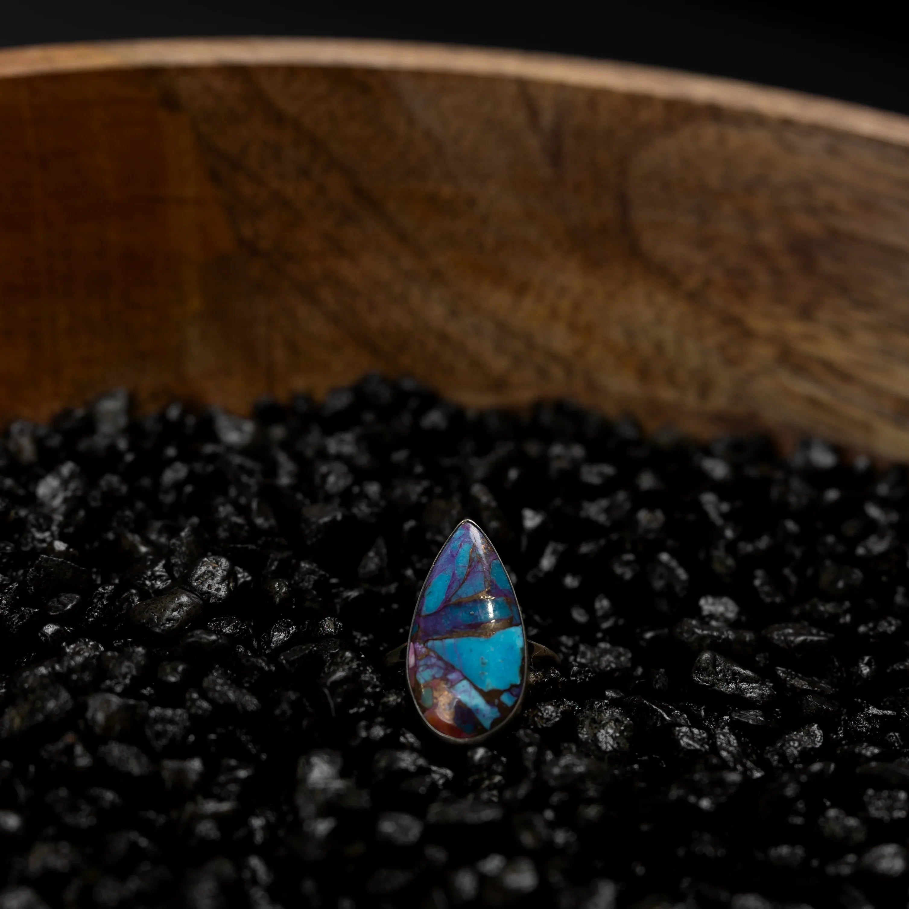 Women's Handmade Turquoise and Purple Teardrop Ring