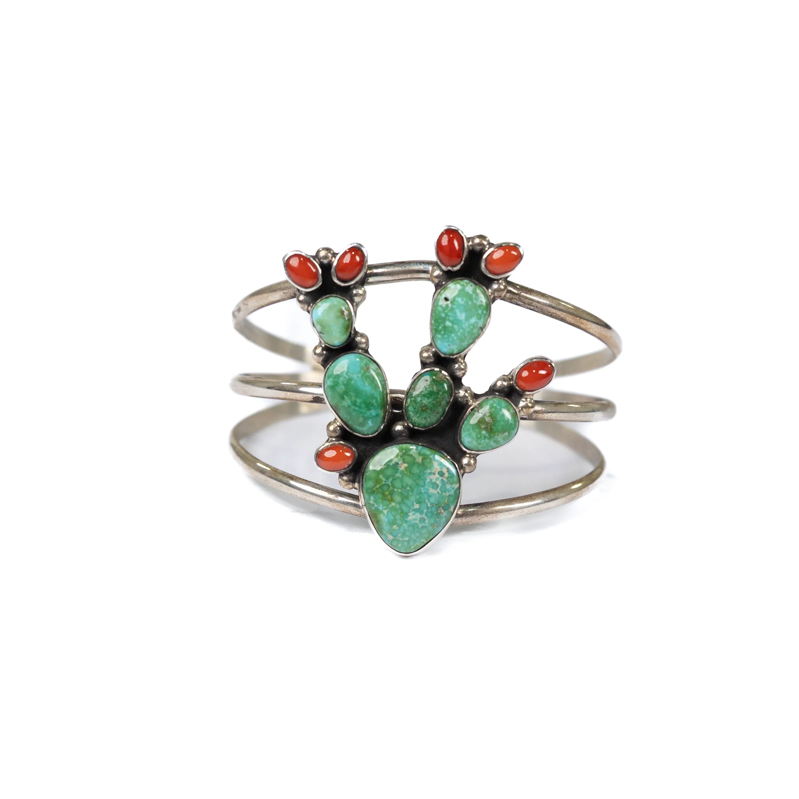 Women's Handmade Turquoise Cactus Adjustable Cuff