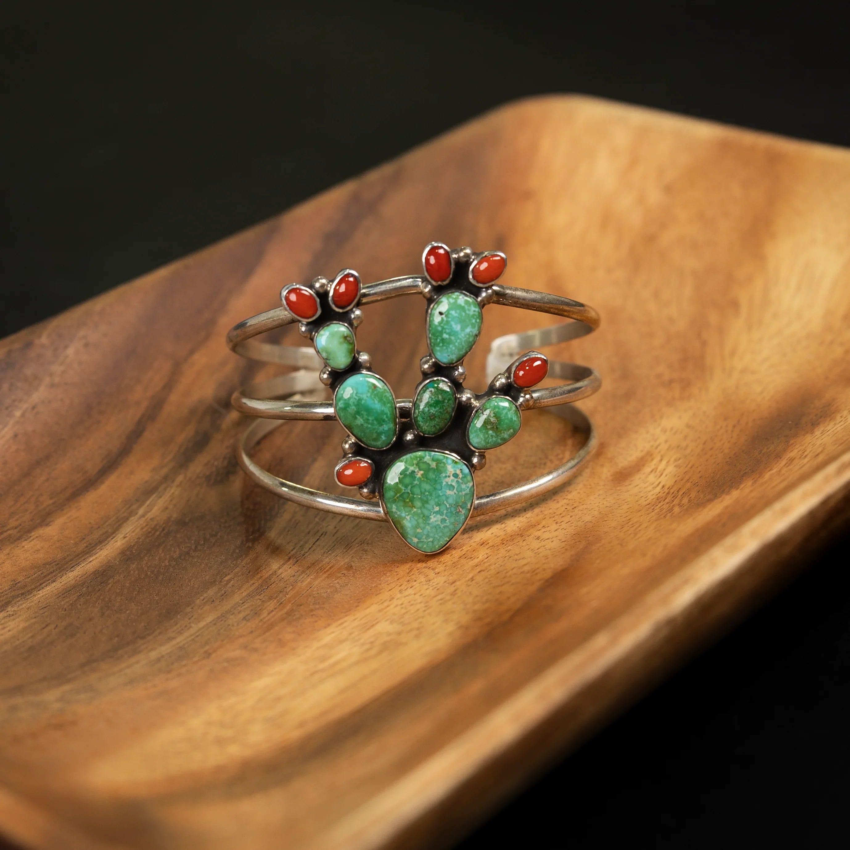 Women's Handmade Turquoise Cactus Adjustable Cuff