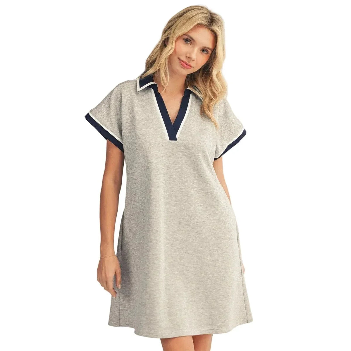 Women's Heather Gray Contrast Accent Solid Casual Dress M50814-HTHGR