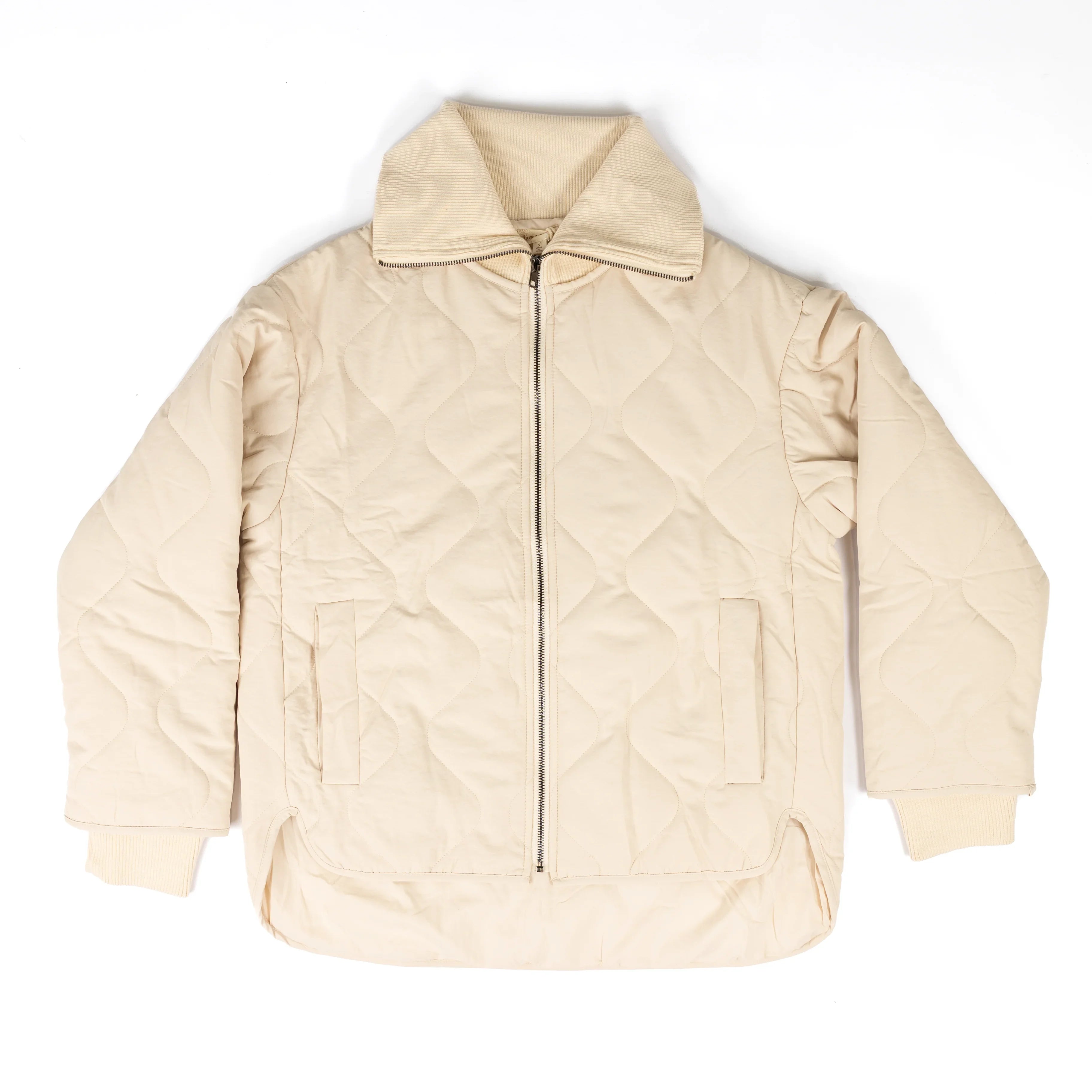 Women's Hem & Thread Quilted Jacket with Ribbed Collar 38669
